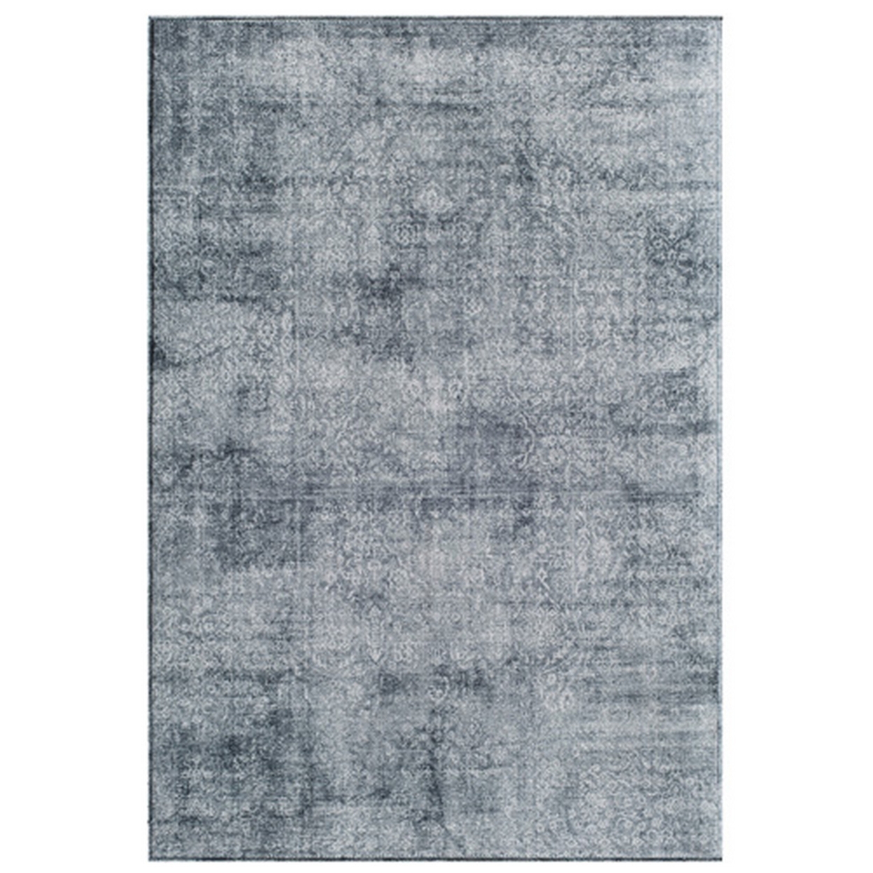 Hynn 8 X 10 Area Rug, Natural Teal Blue Polyester Fabric, Distressed Print- Saltoro Sherpi