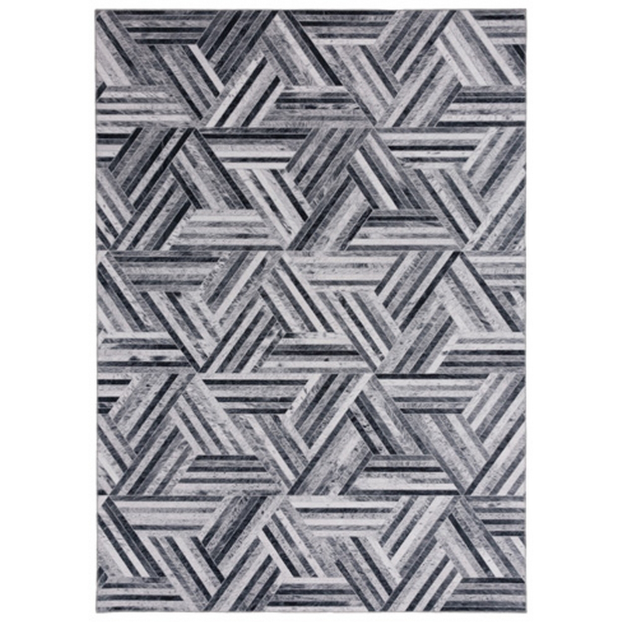 Geni 5 X 7 Area Rug, Gray And Cream Polyester, Geometric Trellis Print- Saltoro Sherpi