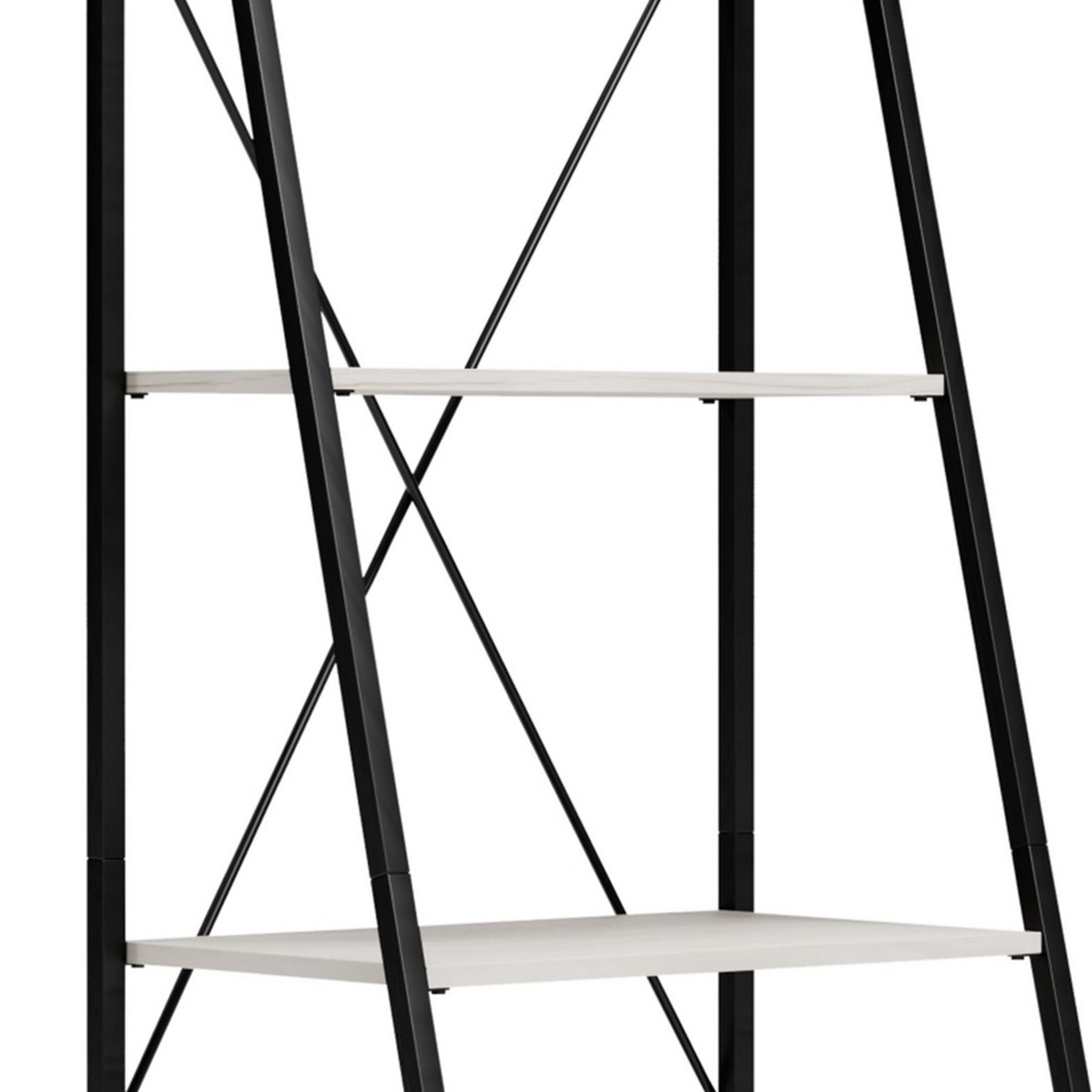 Gem 71 Inch Leaning Bookcase, Angled Ladder Design, Black Metal Frame- Saltoro Sherpi