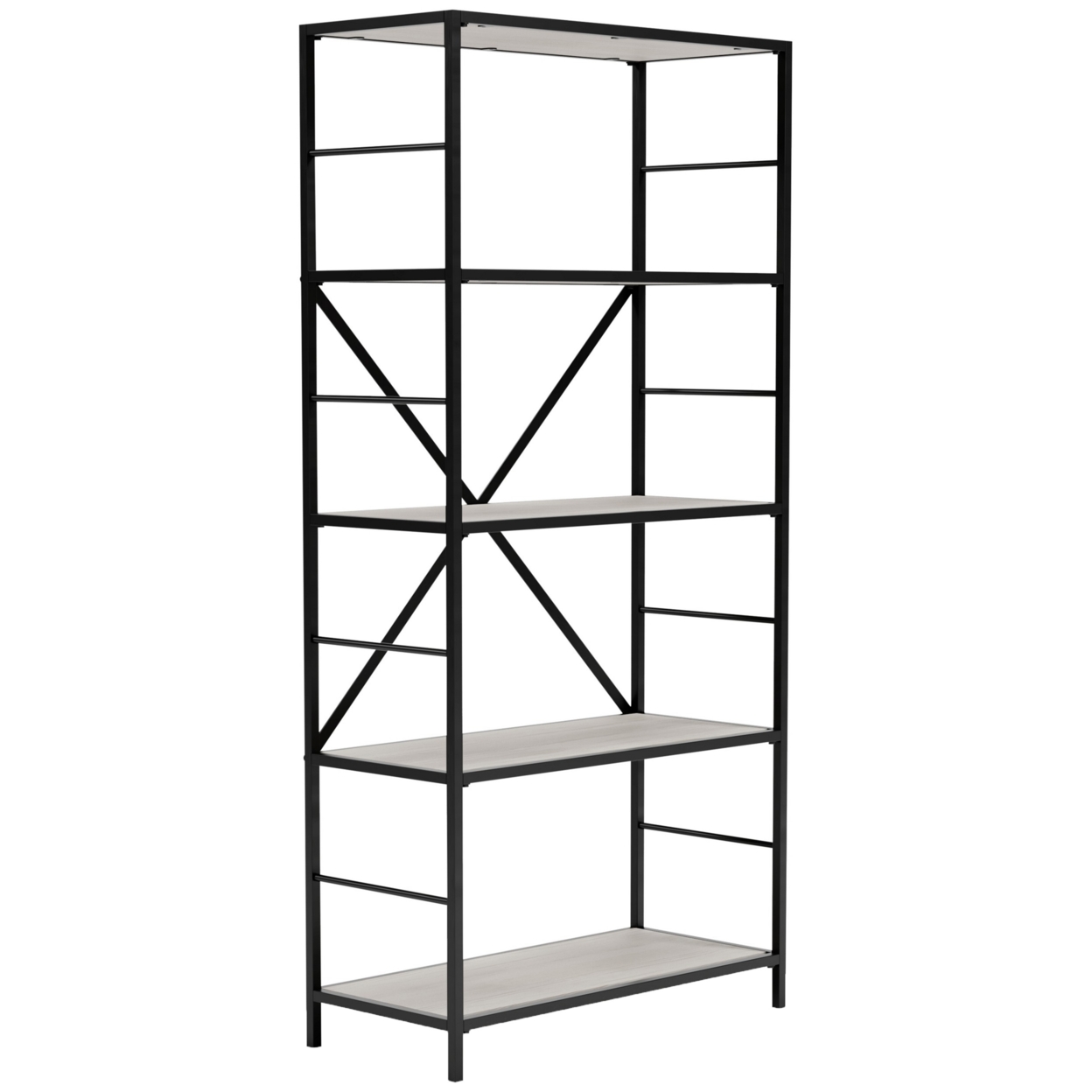 Gem 63 Inch Freestanding Bookcase, 4 Wood Shelves, Open Black Metal Frame- Saltoro Sherpi