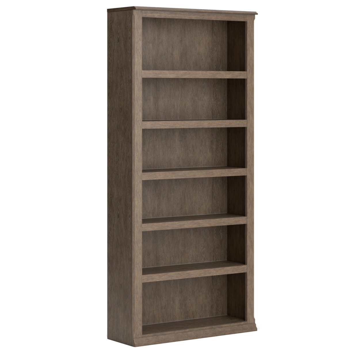 75 Inch Freestanding Bookcase, Adjustable Shelves, Wire Brushed Light Brown- Saltoro Sherpi