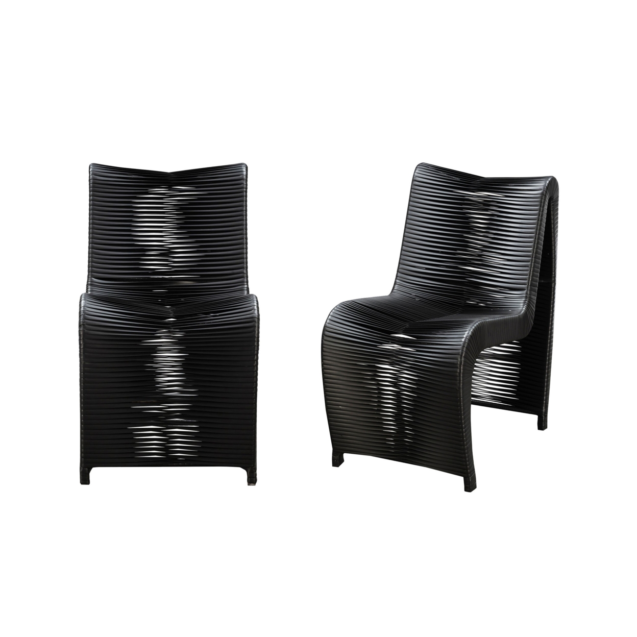 Hale 34 Inch Set Of 2 Outdoor Patio Chairs With Rattan Plastic Frame, Black - Saltoro Sherpi