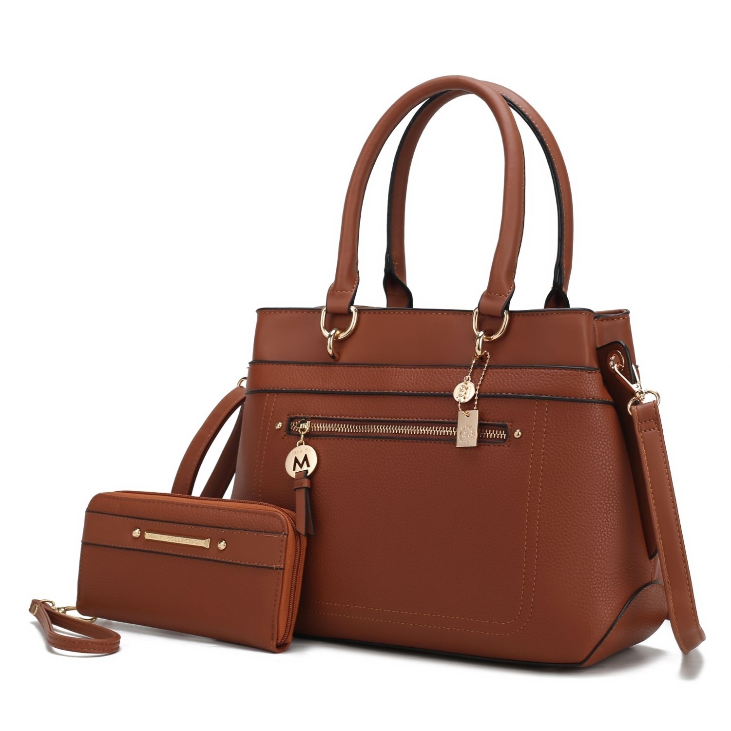 MKF Collection Gardenia Vegan Leather Women's Satchel Bag With Wallet- 2 Pieces By Mia K - Brown