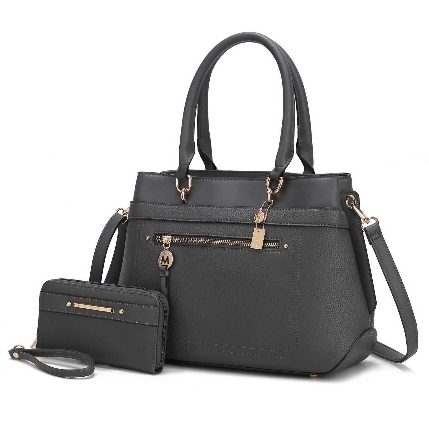 MKF Collection Gardenia Vegan Leather Women's Satchel Bag With Wallet- 2 Pieces By Mia K - Brown