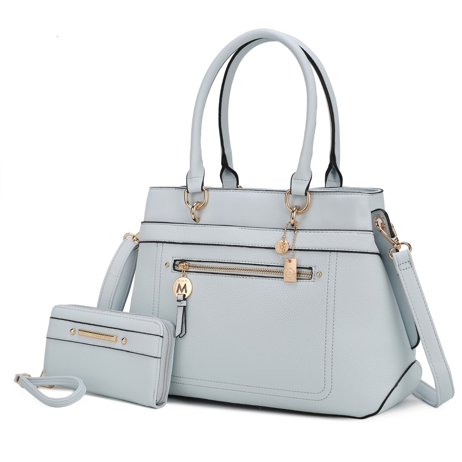 MKF Collection Gardenia Vegan Leather Women's Satchel Bag With Wallet- 2 Pieces By Mia K - Light Blue