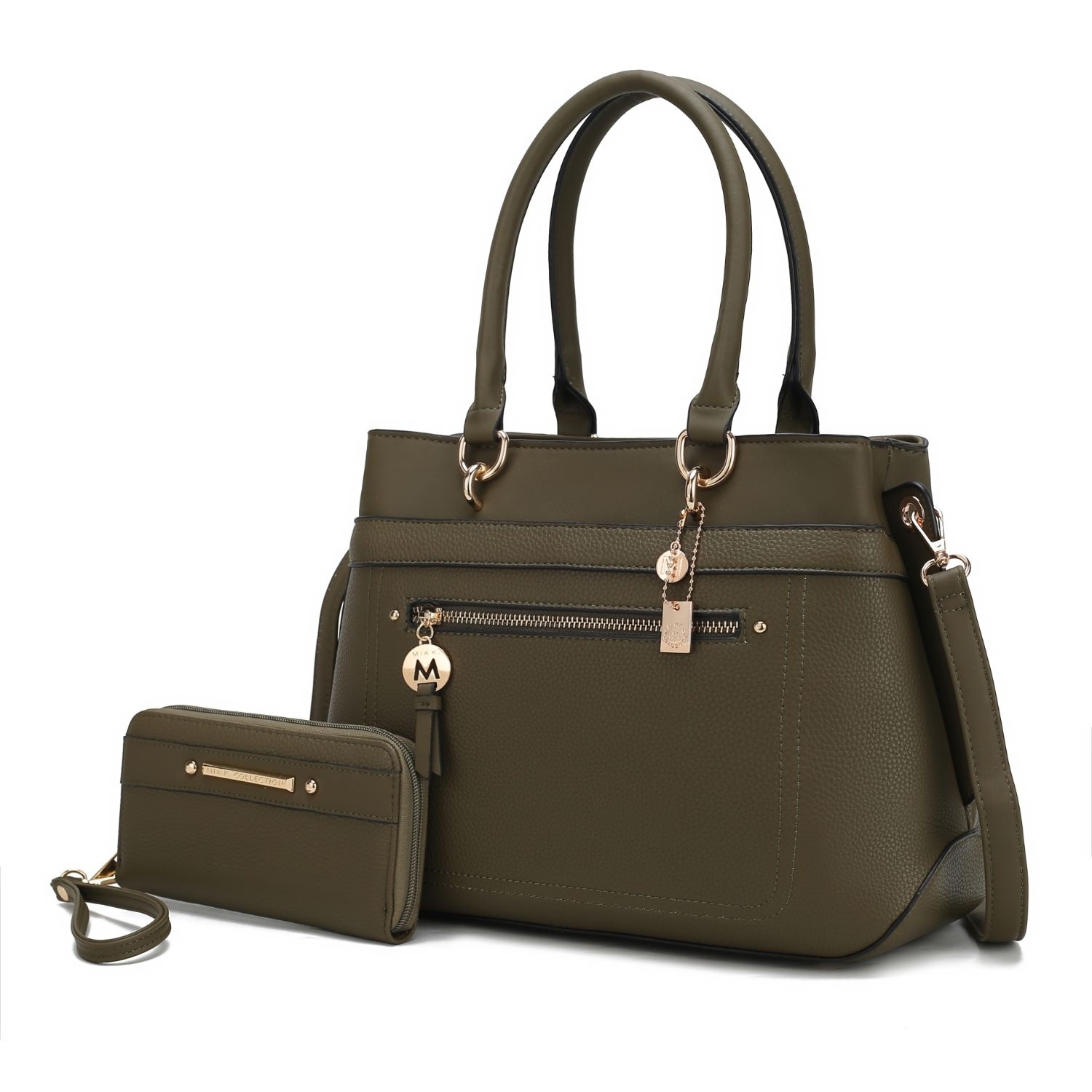 MKF Collection Gardenia Vegan Leather Women's Satchel Bag With Wallet- 2 Pieces By Mia K - Olive