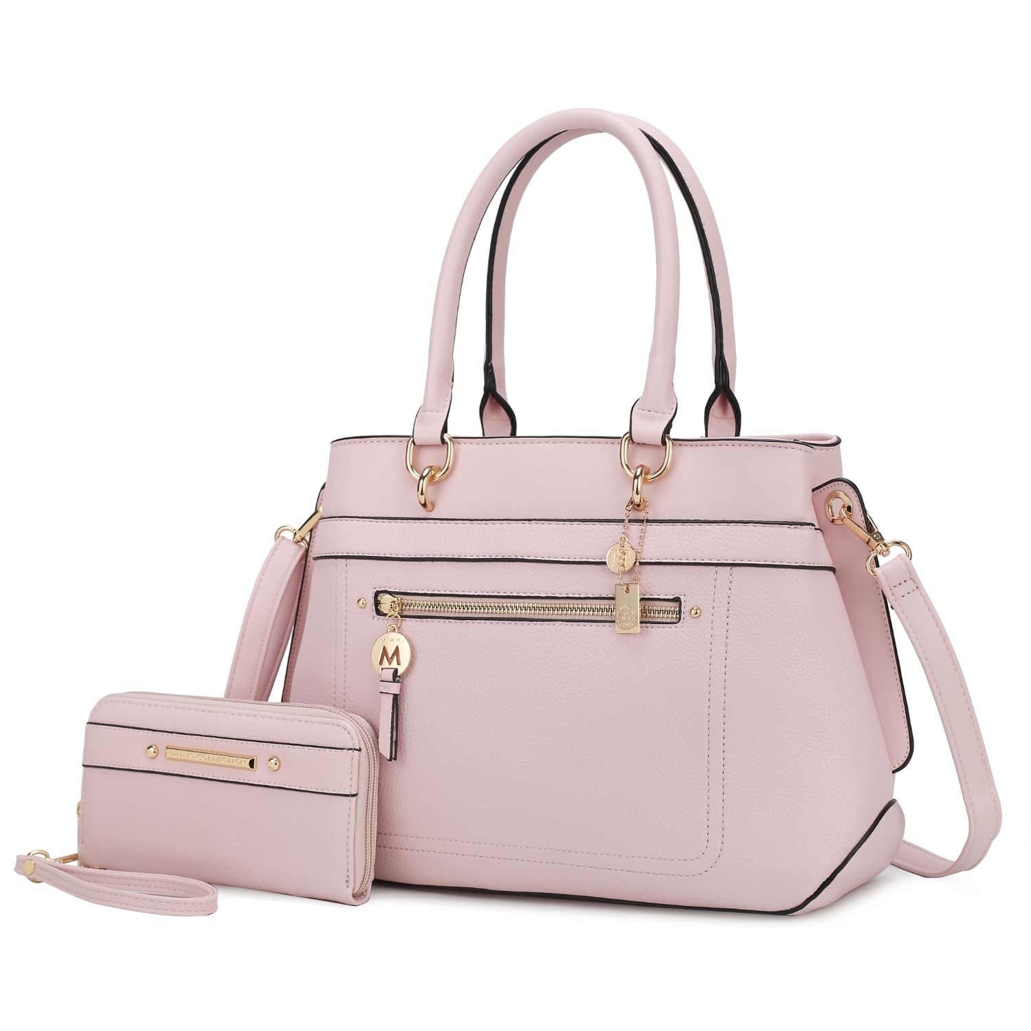 MKF Collection Gardenia Vegan Leather Women's Satchel Bag With Wallet- 2 Pieces By Mia K - Pink