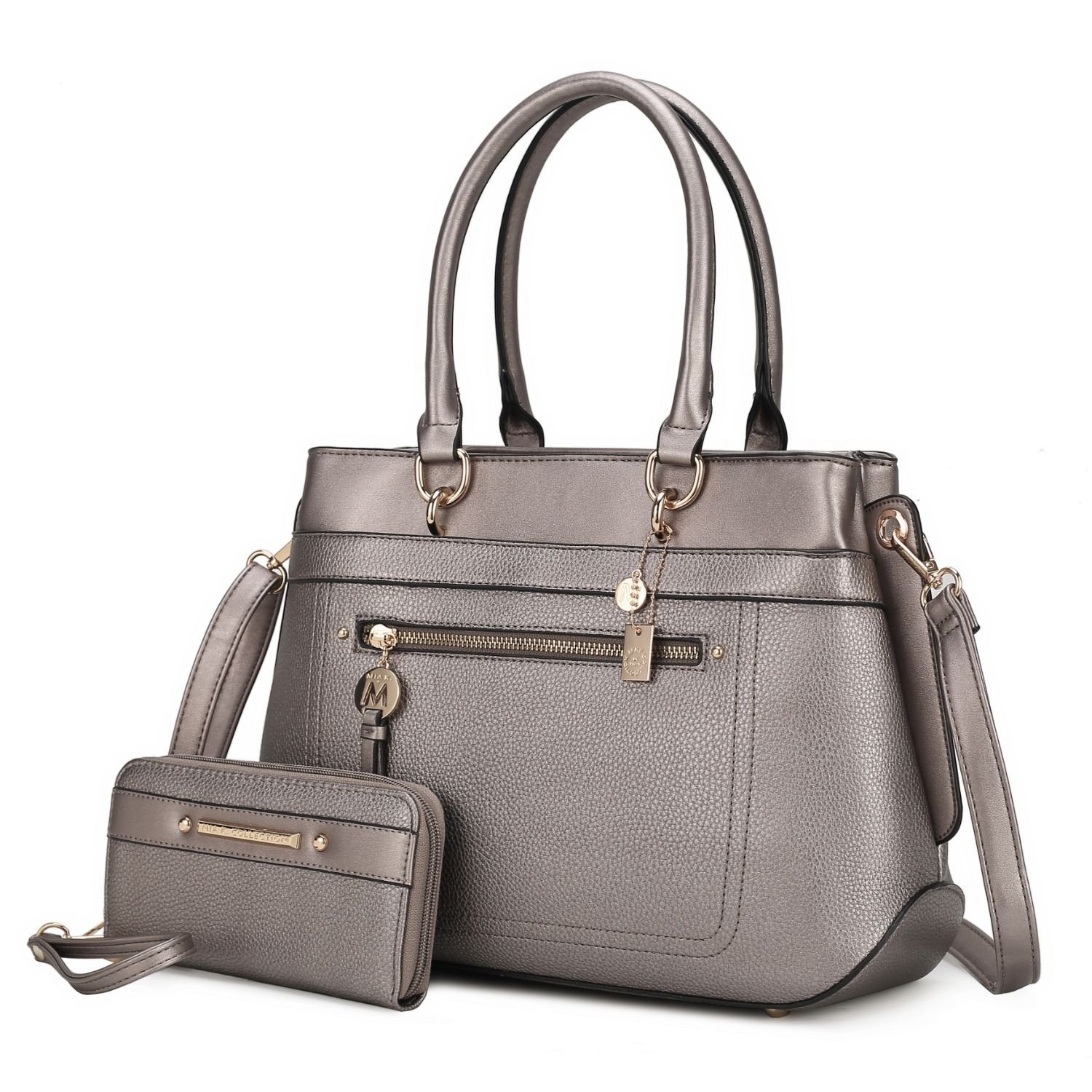 MKF Collection Gardenia Vegan Leather Women's Satchel Bag With Wallet- 2 Pieces By Mia K - Pewter
