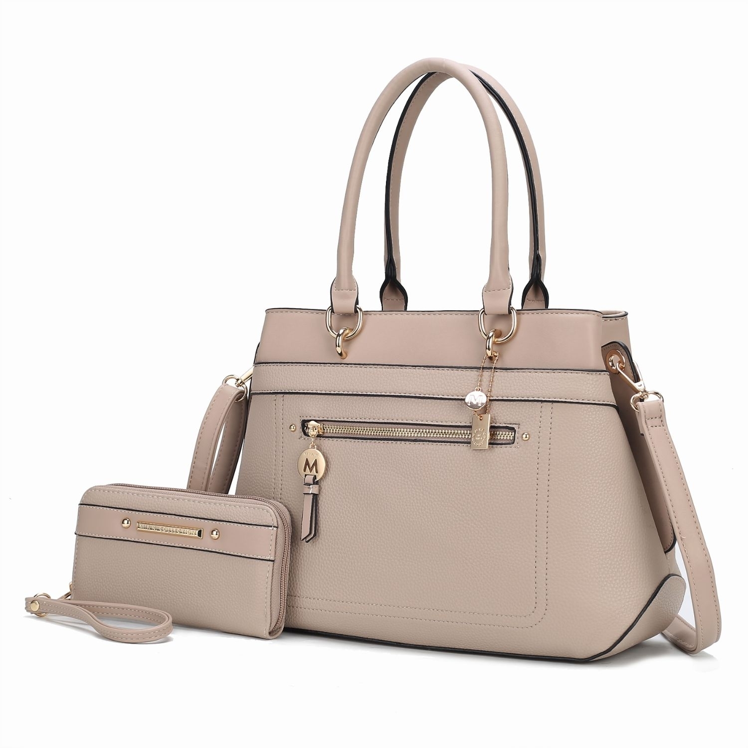 MKF Collection Gardenia Vegan Leather Women's Satchel Bag With Wallet- 2 Pieces By Mia K - Taupe