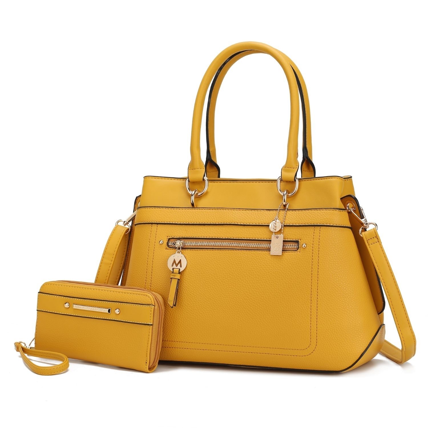 MKF Collection Gardenia Vegan Leather Women's Satchel Bag With Wallet- 2 Pieces By Mia K - Yellow