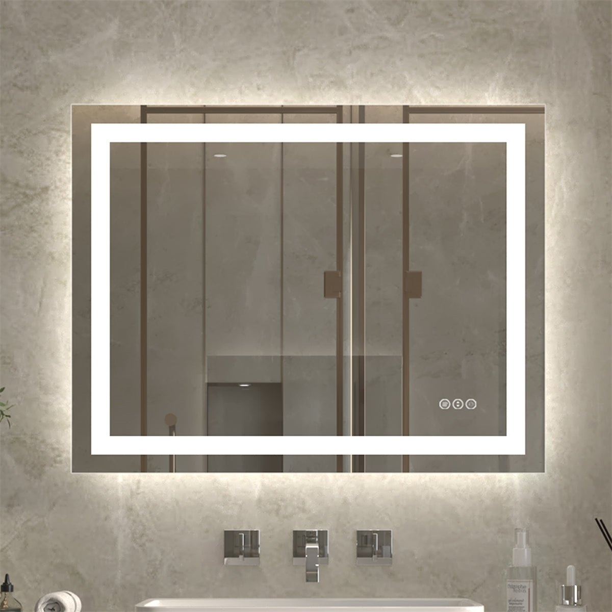 ExBrite 36" W X 28" H LED Bathroom Large Light Led Mirror,Anti Fog,Dimmable,Dual Lighting Mode,Tempered Glass