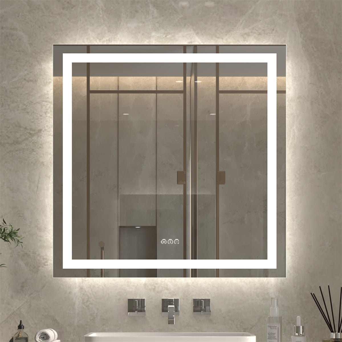 ExBrite 36" W X 36" H LED Bathroom Large Light Led Mirror,Anti Fog,Dimmable,Dual Lighting Mode,Tempered Glass