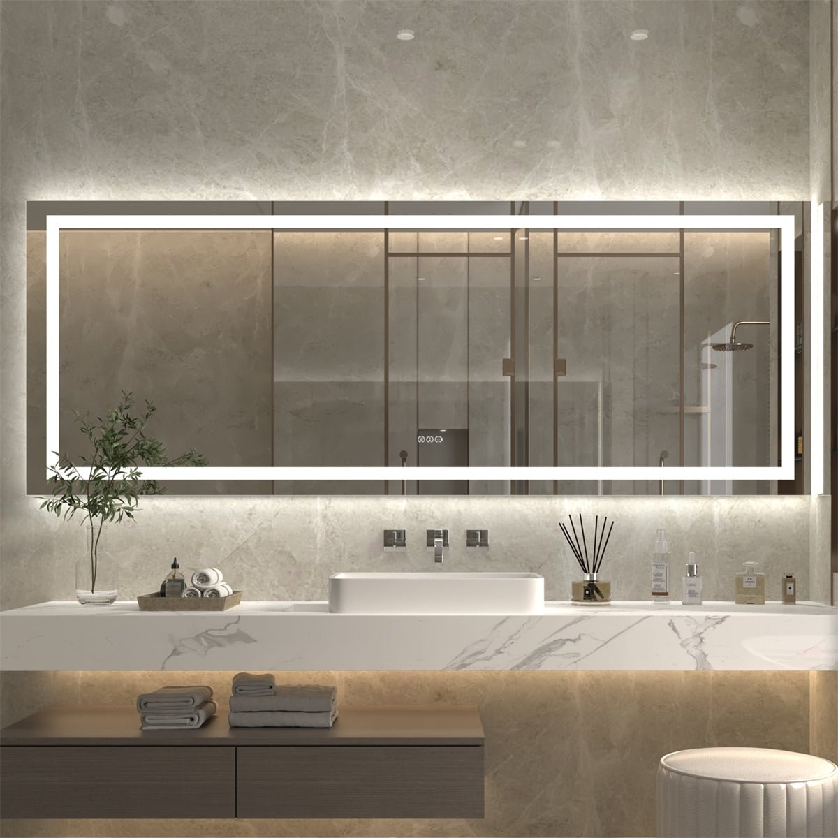 ExBrite 96" W x 36" H LED Bathroom Large Light Led Mirror,Anti Fog,Dimmable,Dual Lighting Mode,Tempered Glass