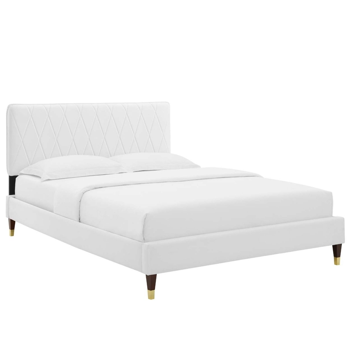 King Bed, Stain Resistant Velvet Fabric, Classic White