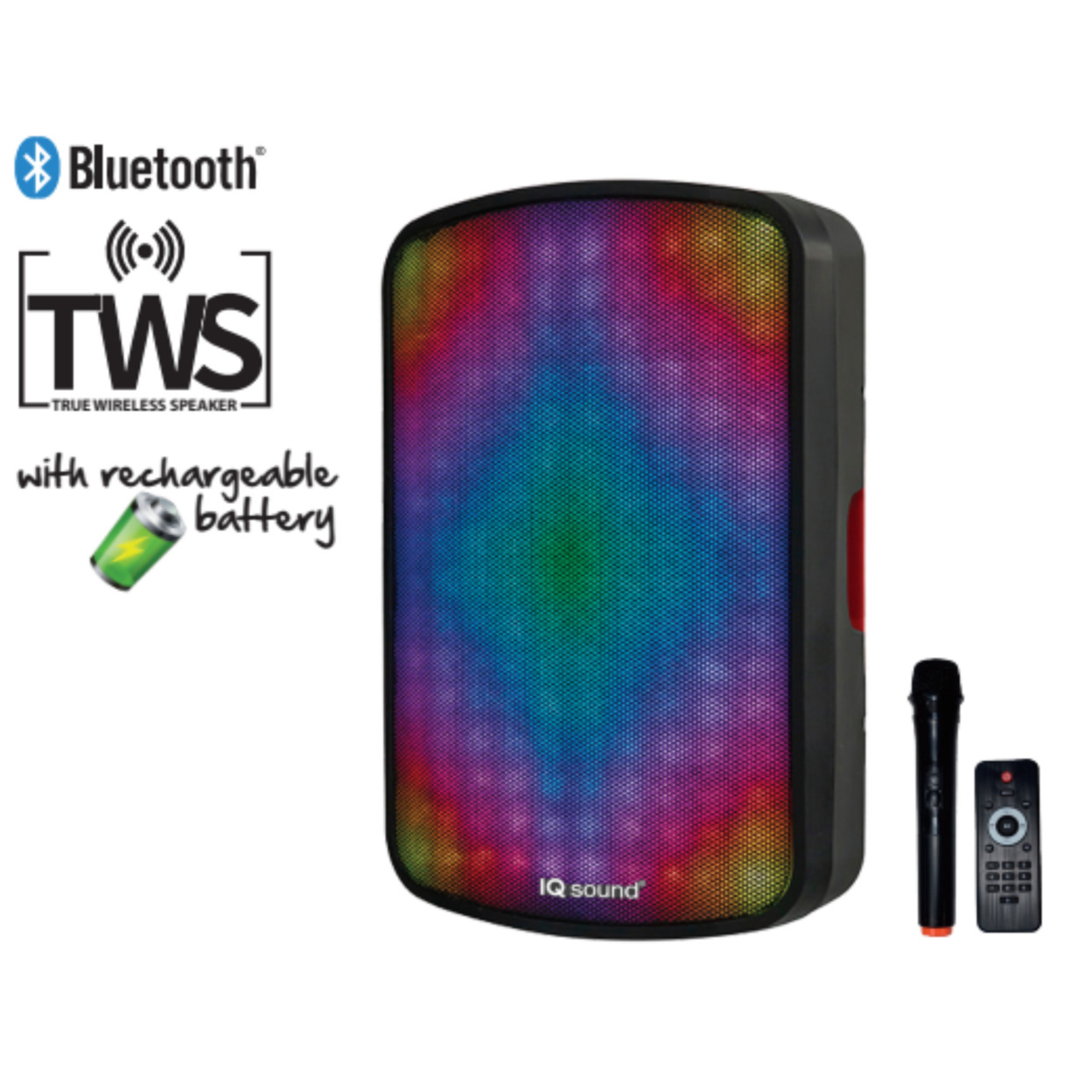 15” Portable Bluetooth Speaker W True Wireless Technology & FM Radio (IQ-8015DJBT)