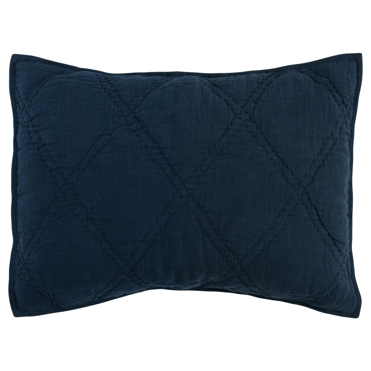 Hara 26 Inch Hand Quilted Standard Pillow Sham, Polyester Fill, Dark Blue- Saltoro Sherpi
