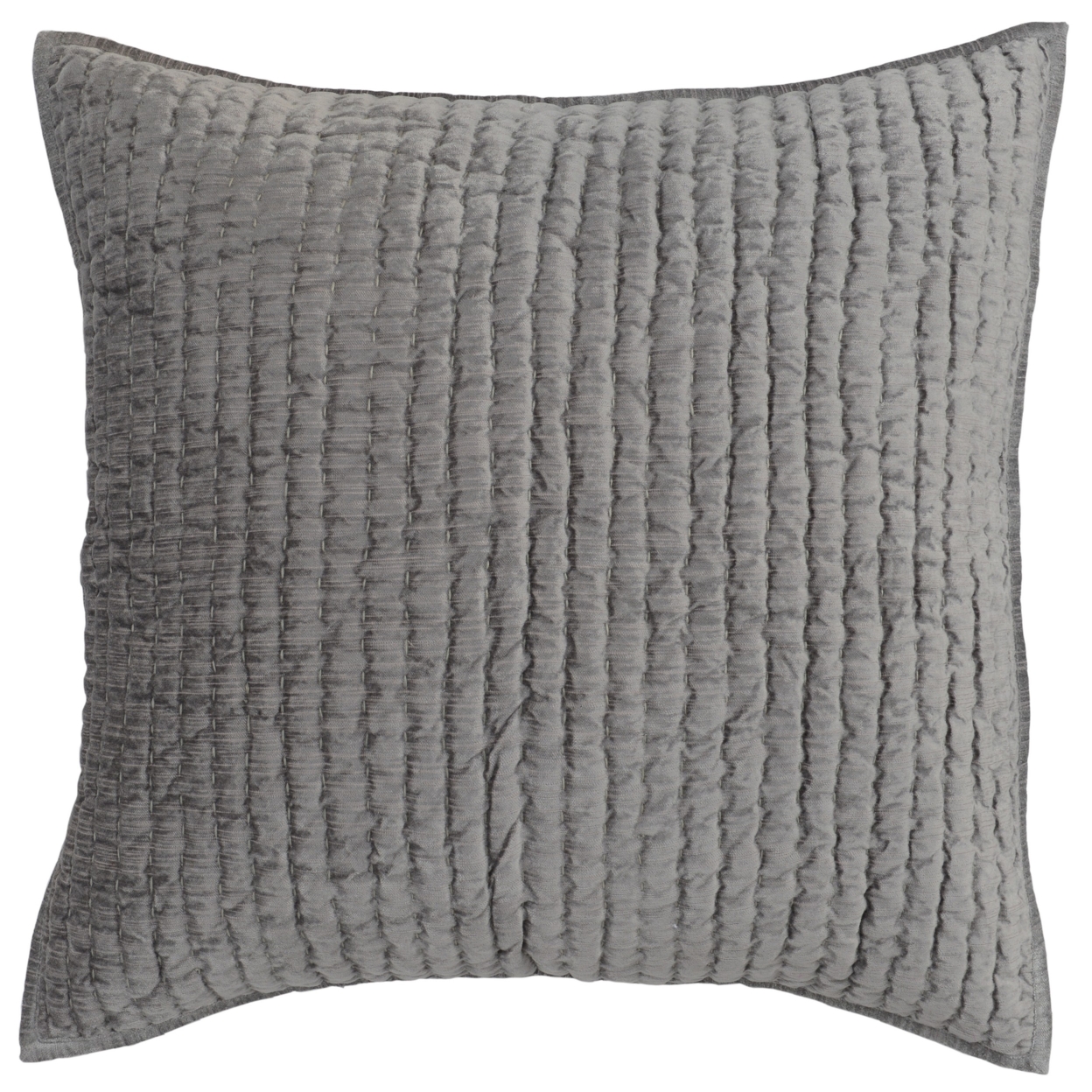 Lipa 26 Inch Square Handmade Euro Pillow Sham With Rayon Velvet, Soft Gray- Saltoro Sherpi