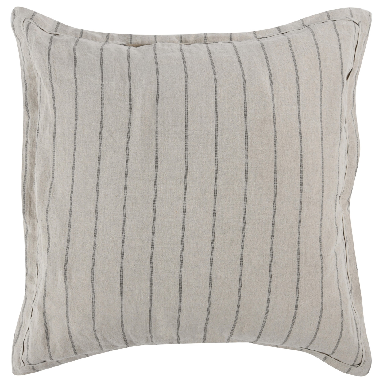 Tara 26 Inch Linen Square Euro Pillow Sham With Woven Stripe Design, Beige- Saltoro Sherpi