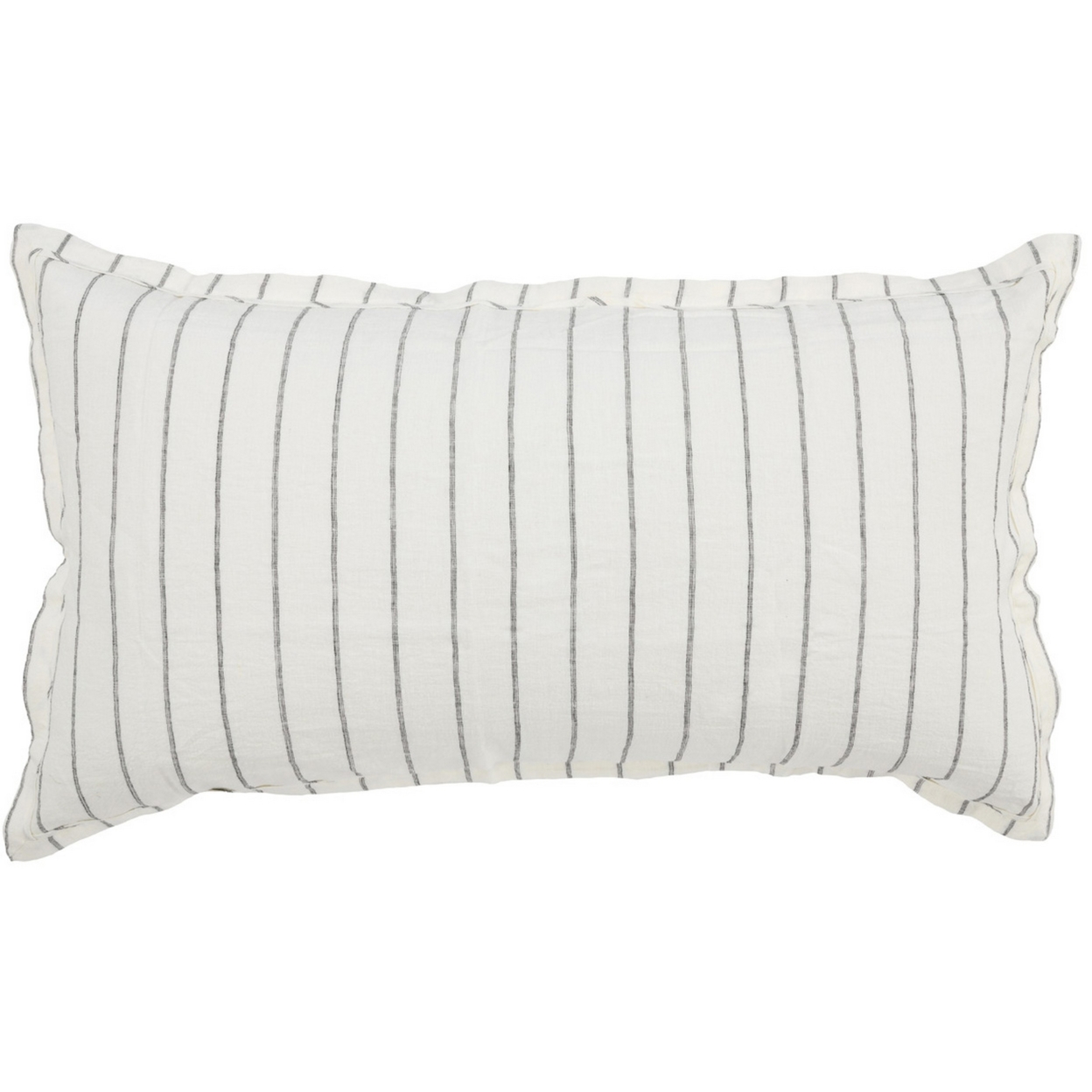 Tara King Size Lumbar Pillow Sham, Cotton Sateen Back, Woven Stripe, Ivory- Saltoro Sherpi