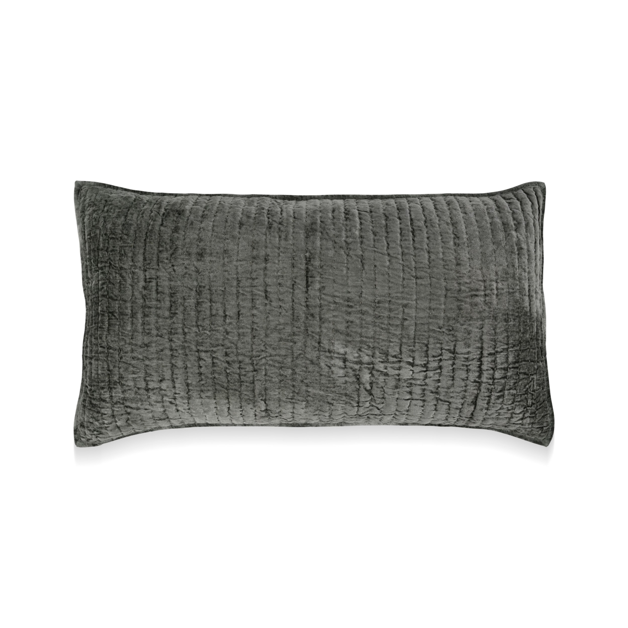 Lipa 20 X 36 Hand Stitched Lumbar King Pillow Sham, Rayon Velvet, Green- Saltoro Sherpi