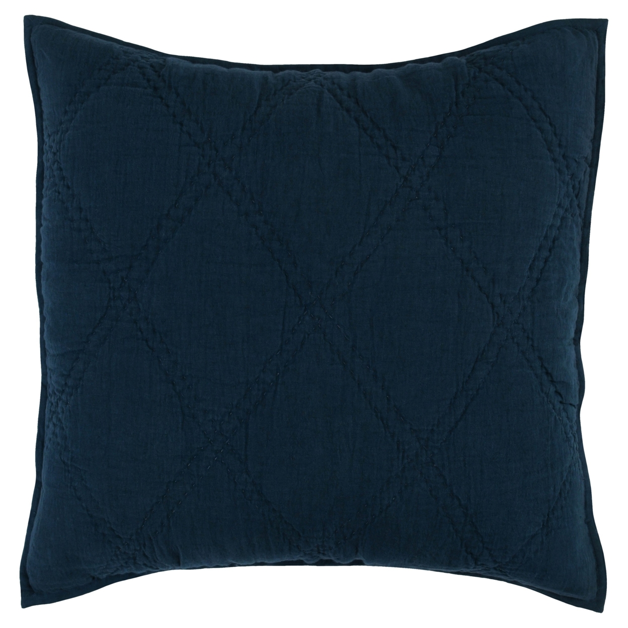 Hara 26 Inch Hand Quilted Euro Pillow Sham With Polyester Fill, Dark Blue- Saltoro Sherpi