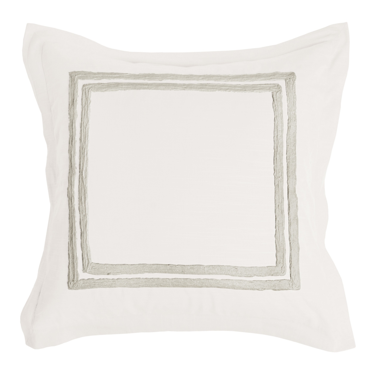 Lenz 26 Inch Cotton Euro Pillow Sham With Hand Stitched Embroidery, Ivory- Saltoro Sherpi