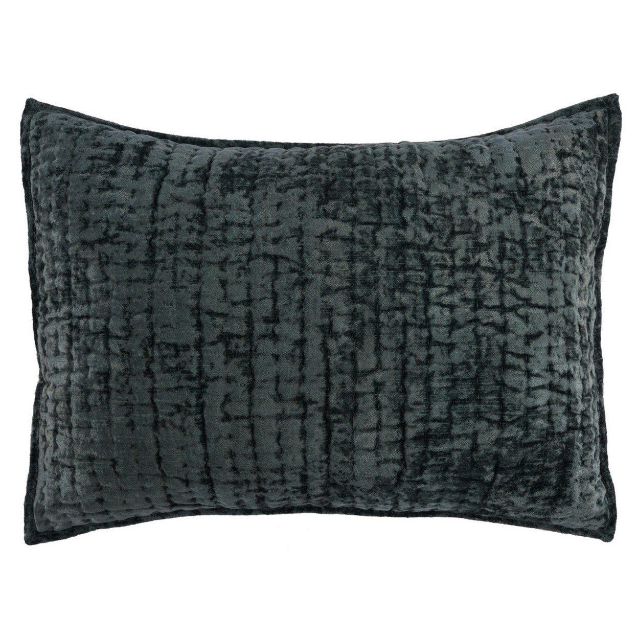 Lipa 20 X 26 Handmade Standard Pillow Sham, Rayon Velvet, Quilted, Bay Green- Saltoro Sherpi