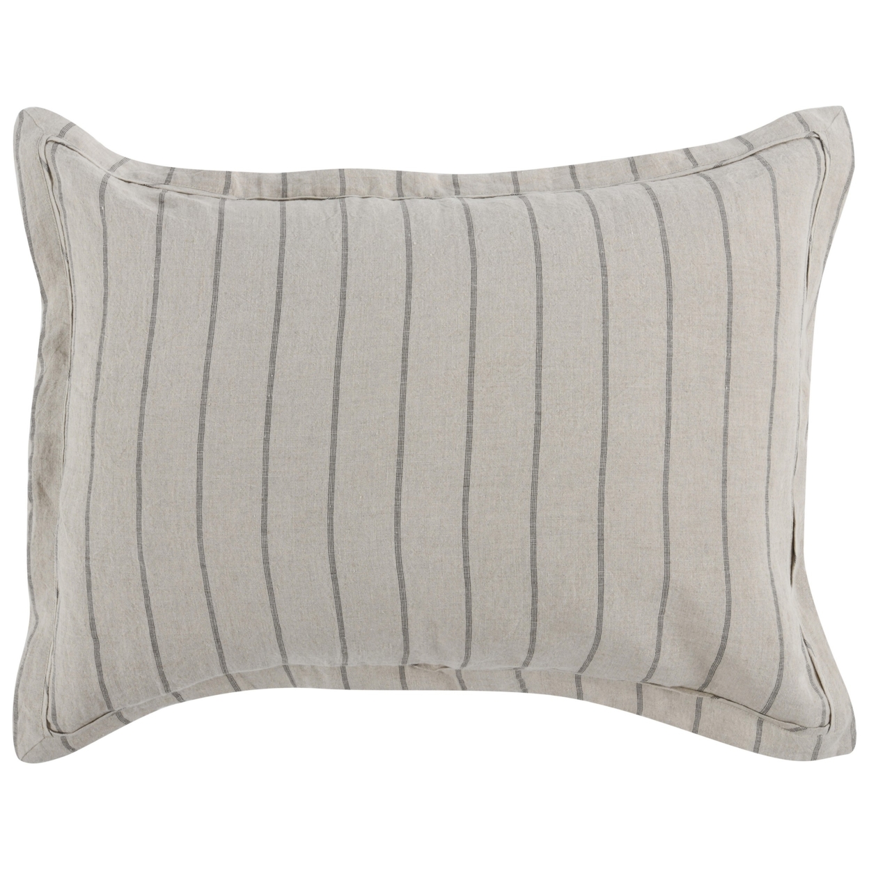 Tara 26 Inch Linen Standard Pillow Sham, Stone Washed, Stripe Design, Beige- Saltoro Sherpi