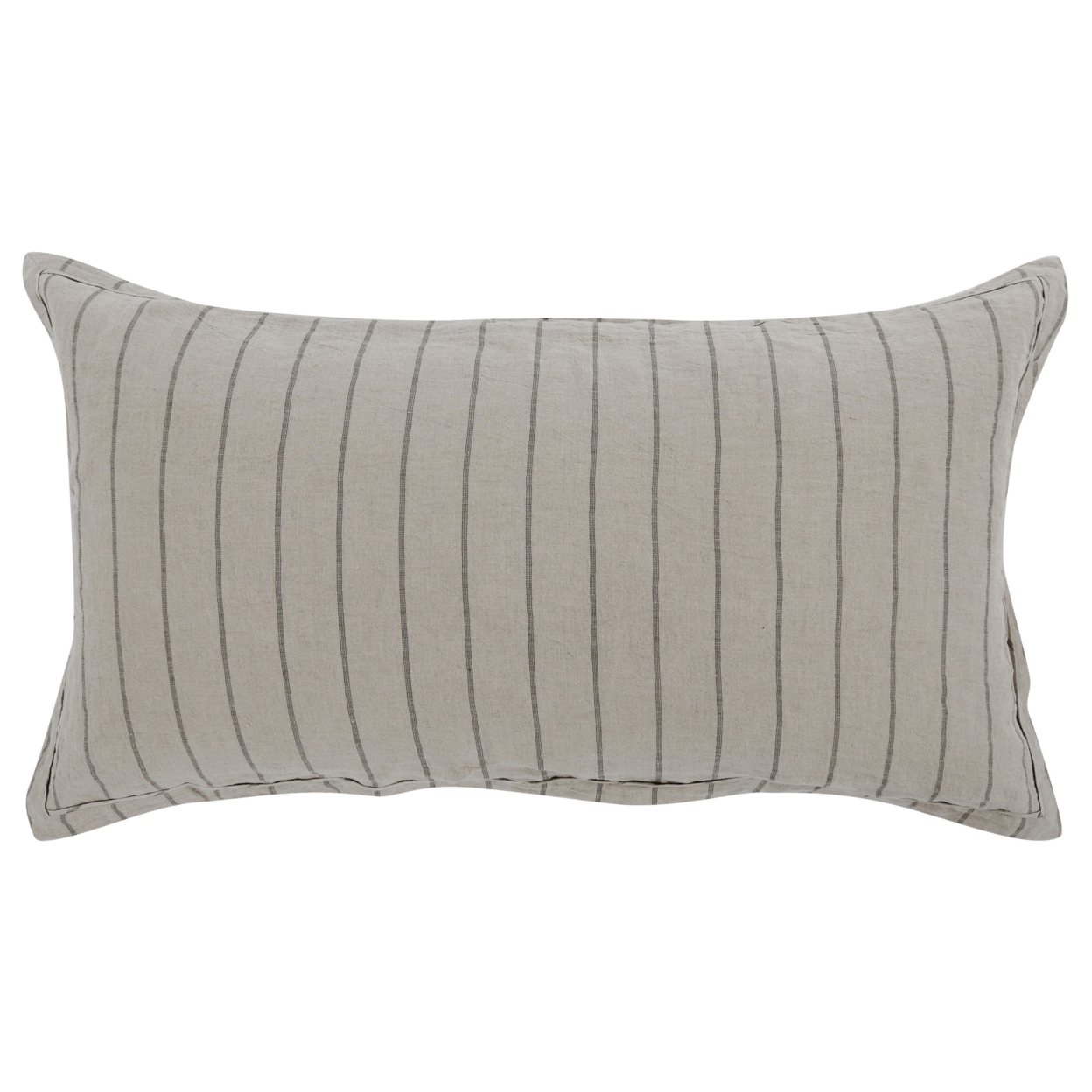 Tara King Size Lumbar Pillow Sham, Cotton Sateen Back, Woven Stripe, Beige- Saltoro Sherpi