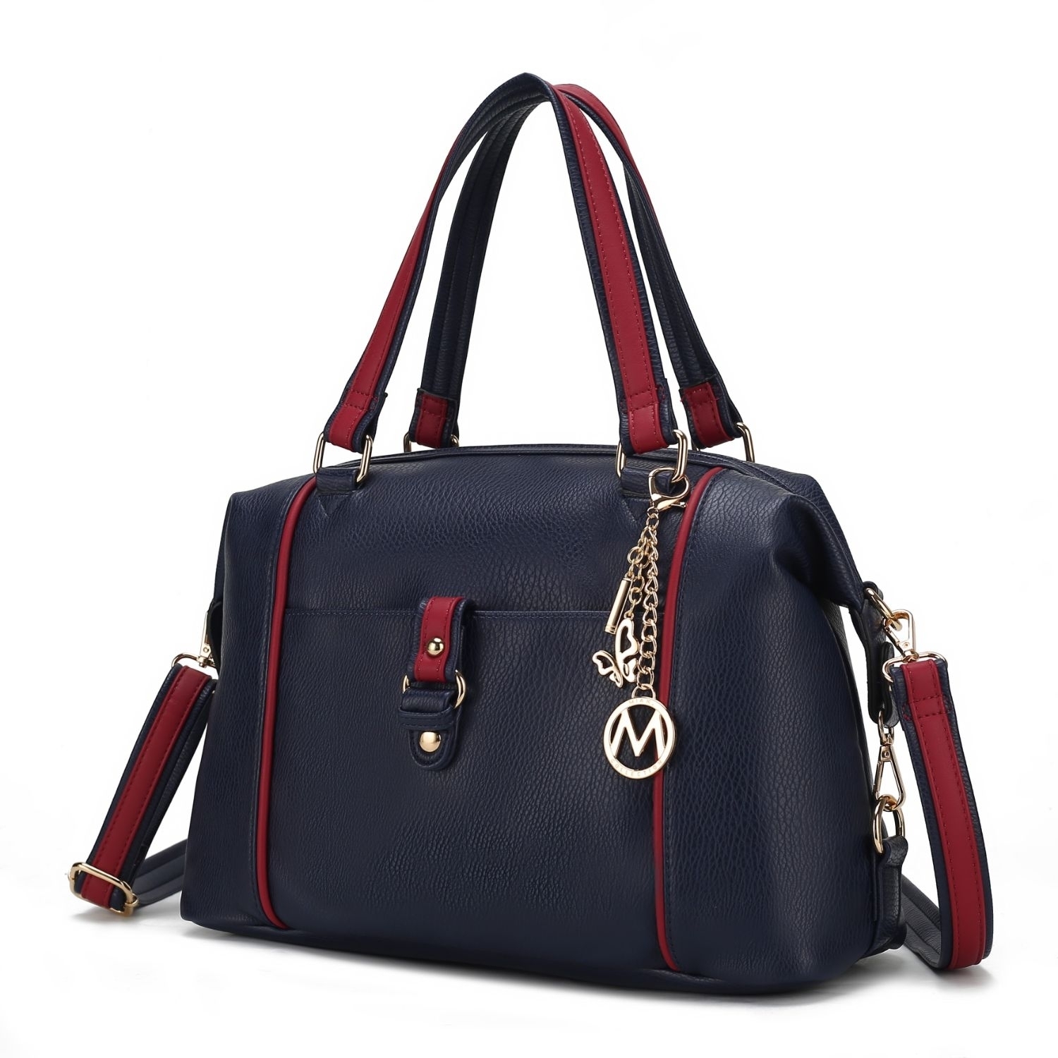 MKF Collection Opal Vegan Leather Medium Weekender Handbag For Women By Mia K. - Navy-red