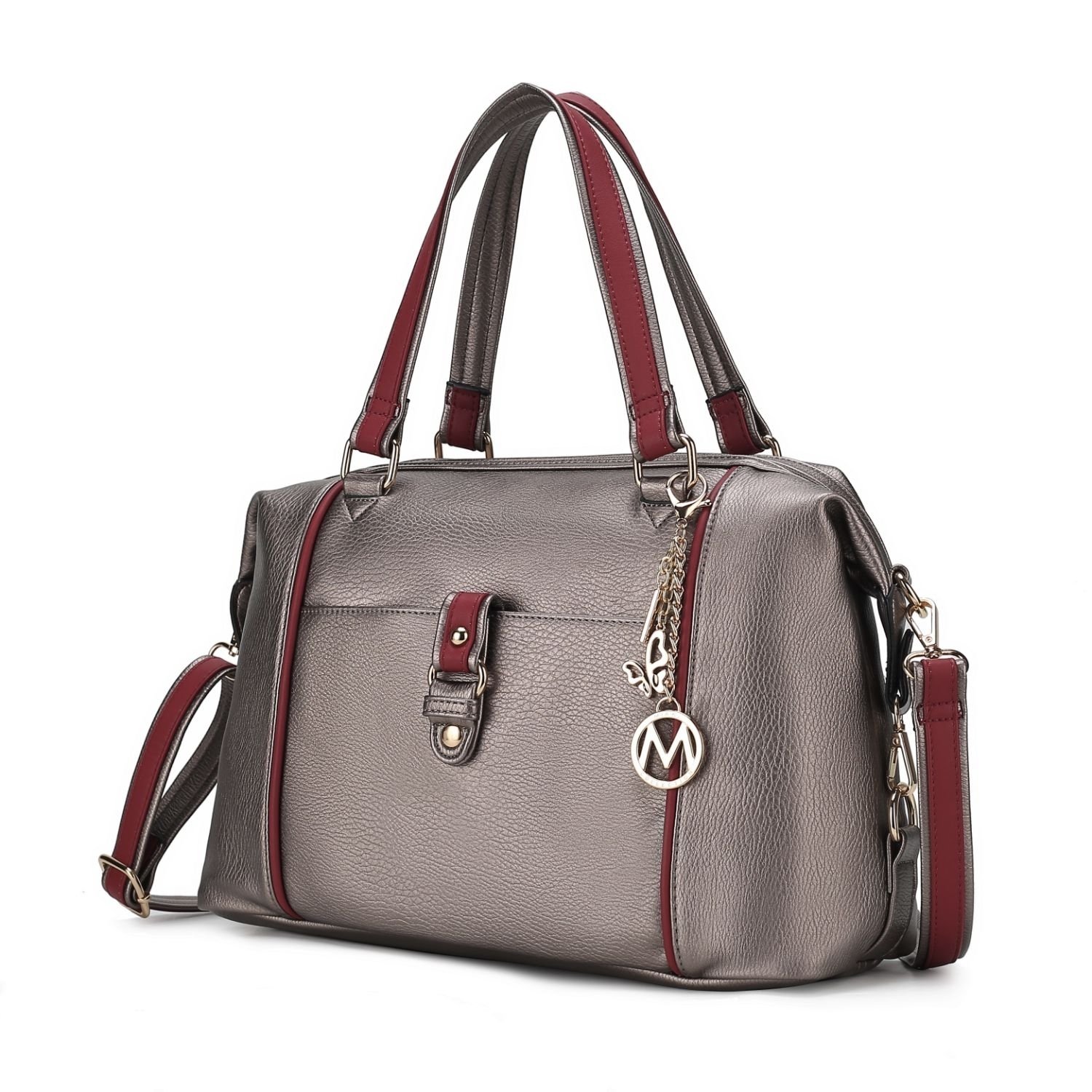 MKF Collection Opal Vegan Leather Medium Weekender Handbag For Women By Mia K. - Pewter-red