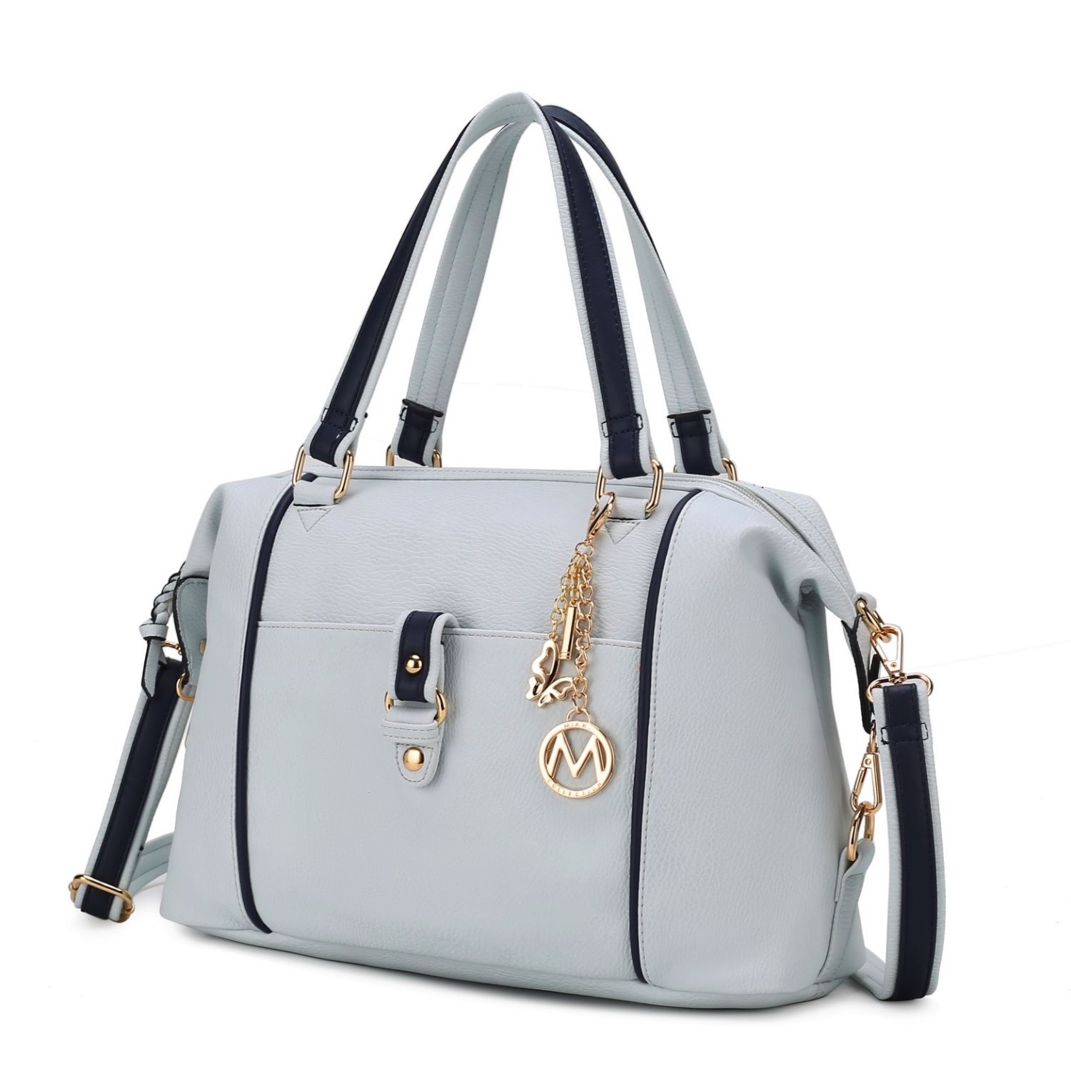 MKF Collection Opal Vegan Leather Medium Weekender Handbag For Women By Mia K. - Light Blue-Navy