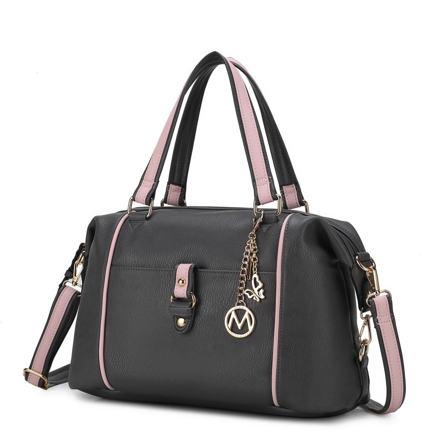MKF Collection Opal Vegan Leather Medium Weekender Handbag For Women By Mia K. - Charcoal-pink