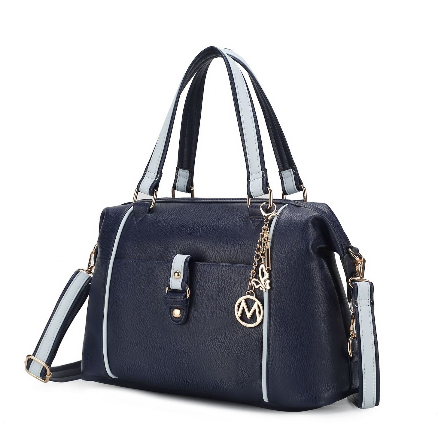 MKF Collection Opal Vegan Leather Medium Weekender Handbag For Women By Mia K. - Navy-light Blue