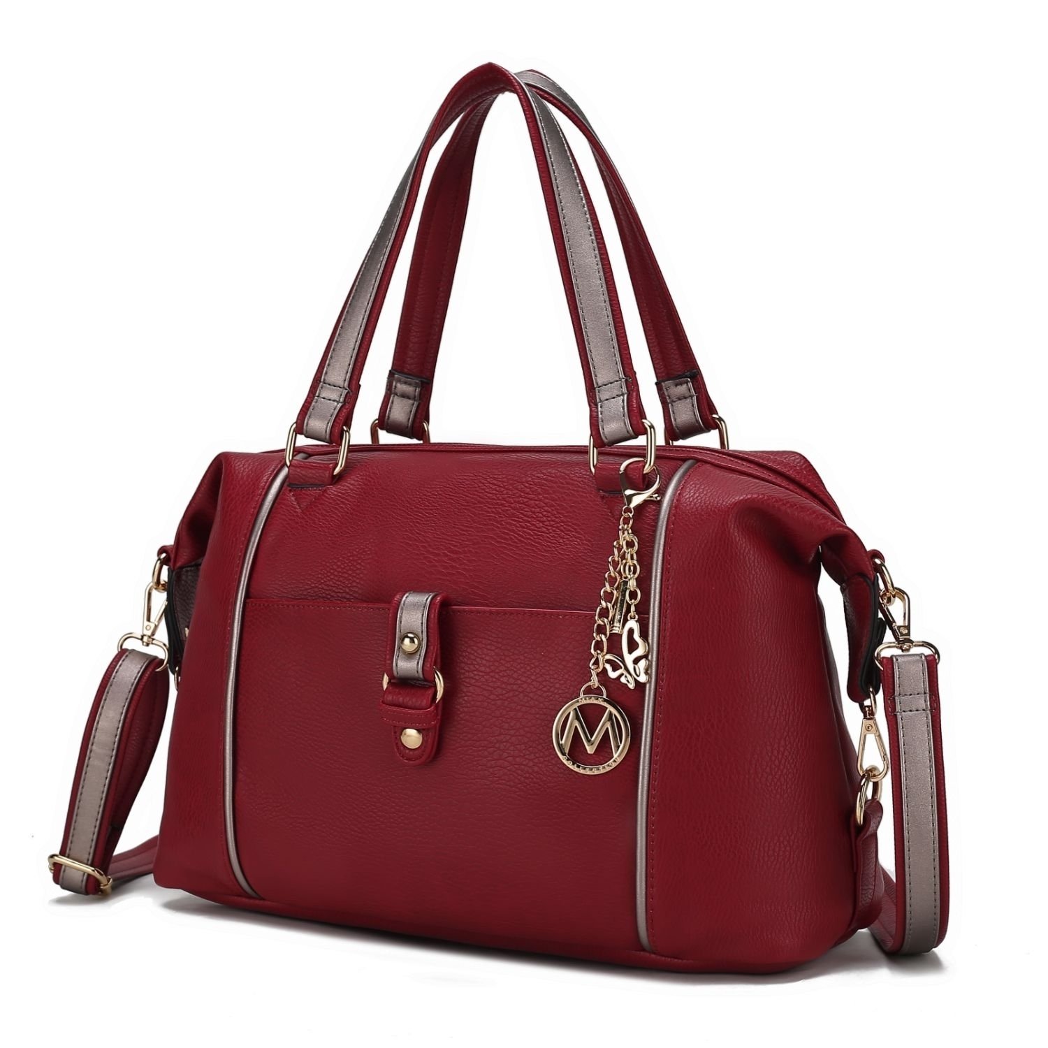 MKF Collection Opal Vegan Leather Medium Weekender Bag For Women By Mia K. - Red-pewter