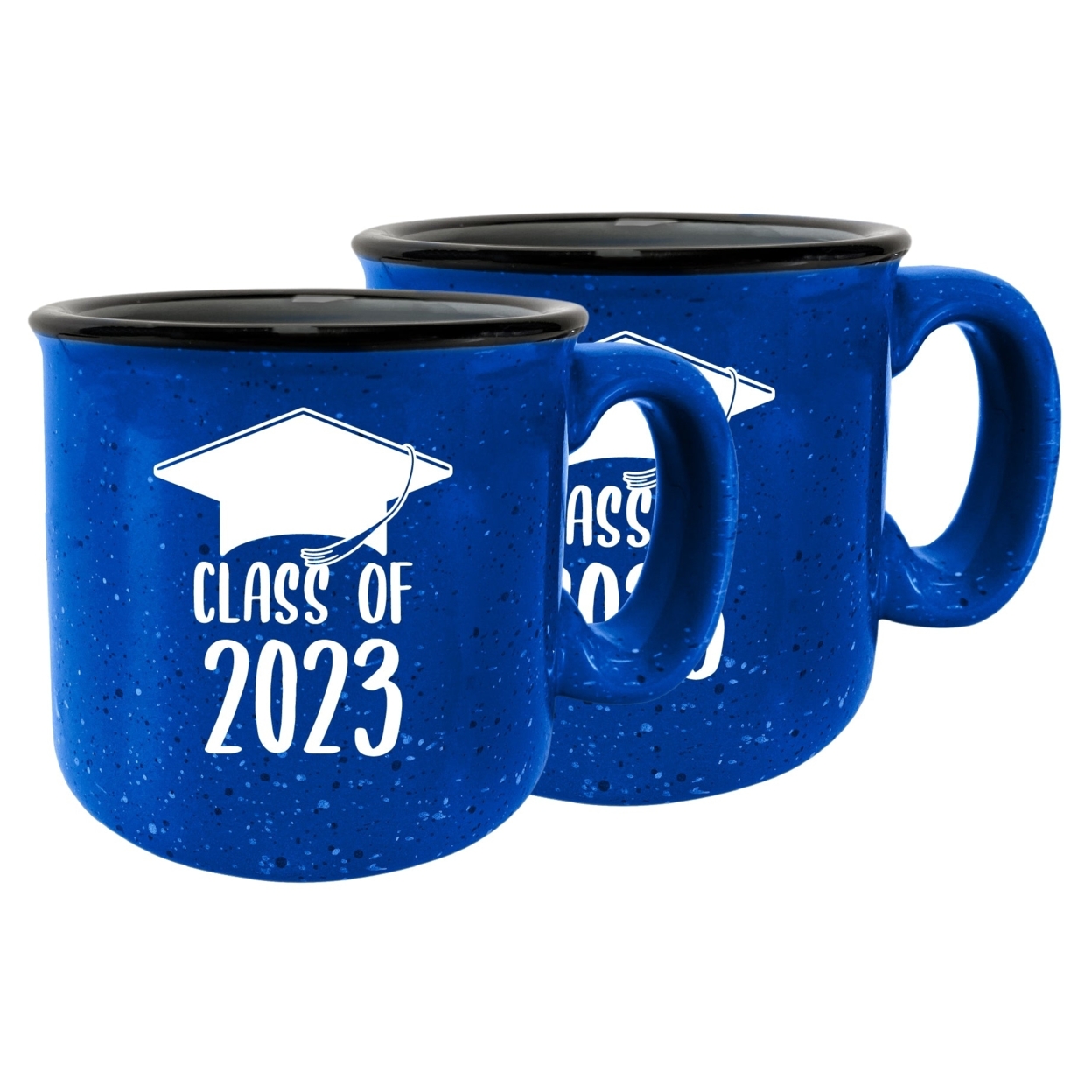 Class Of 2023 Grad Speckled Ceramic Camper Coffee Mug 16oz - Black, 2-Pack