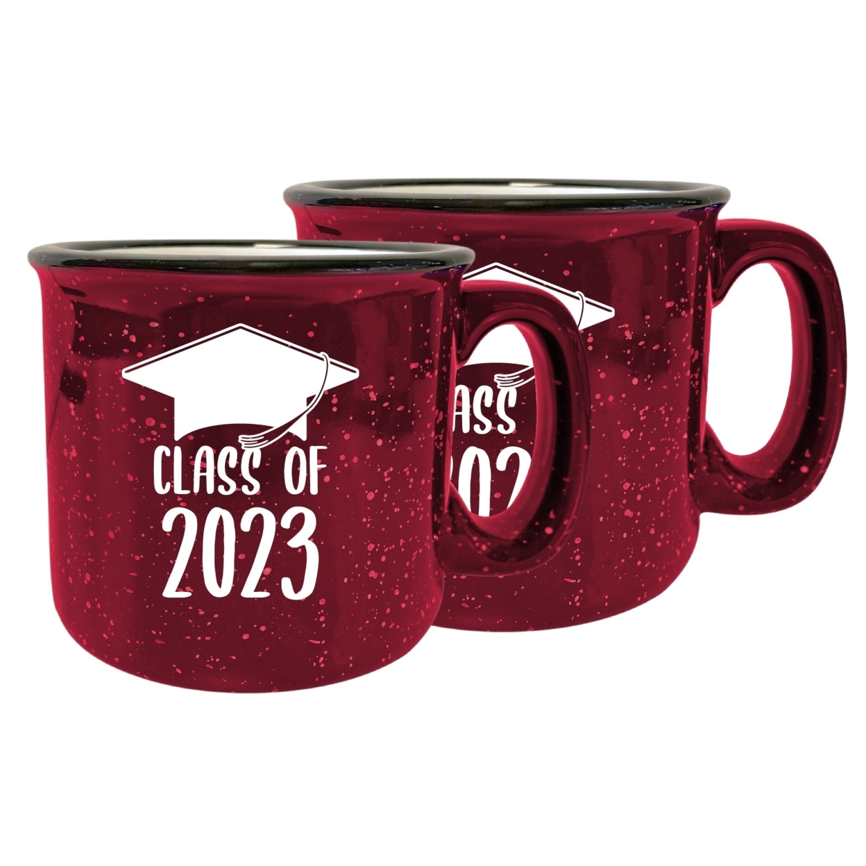 Class Of 2023 Grad Speckled Ceramic Camper Coffee Mug 16oz - Red, 2-Pack