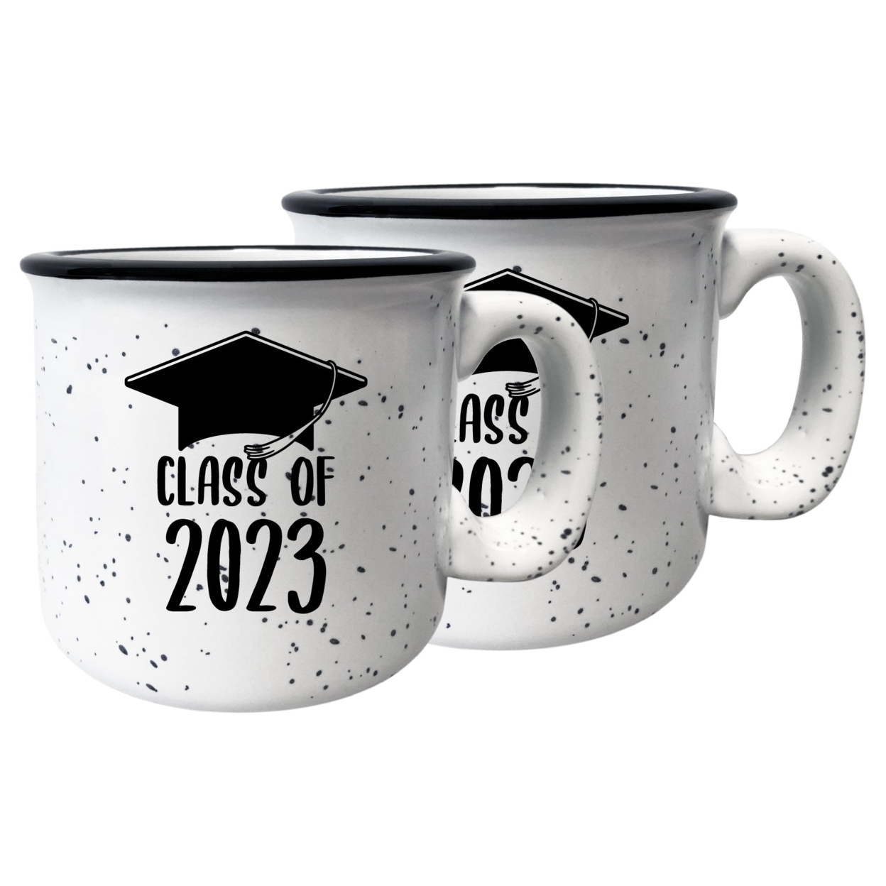 Class Of 2023 Grad Speckled Ceramic Camper Coffee Mug 16oz - White, 2-Pack