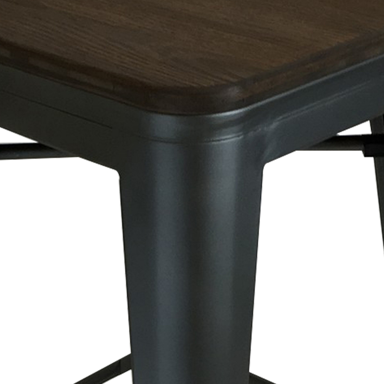 Gene 24 Inch Counter Stool With Industrial Wood Seat, Black Metal Frame- Saltoro Sherpi