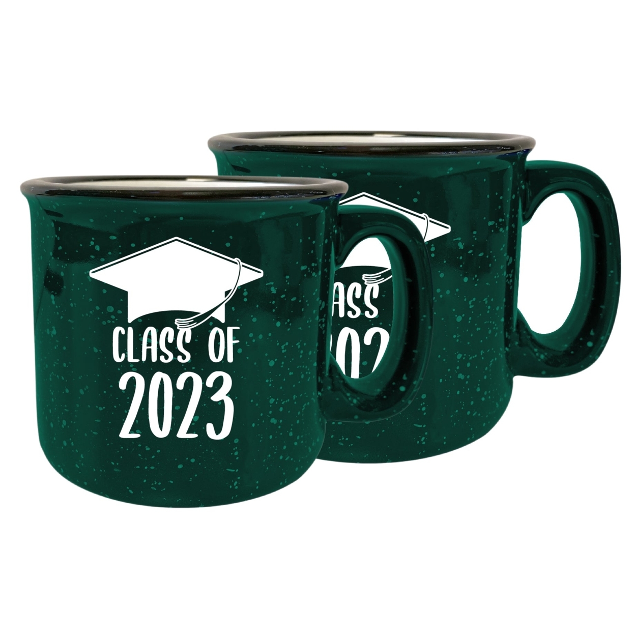 Class Of 2023 Grad Speckled Ceramic Camper Coffee Mug 16oz - Green, 2-Pack