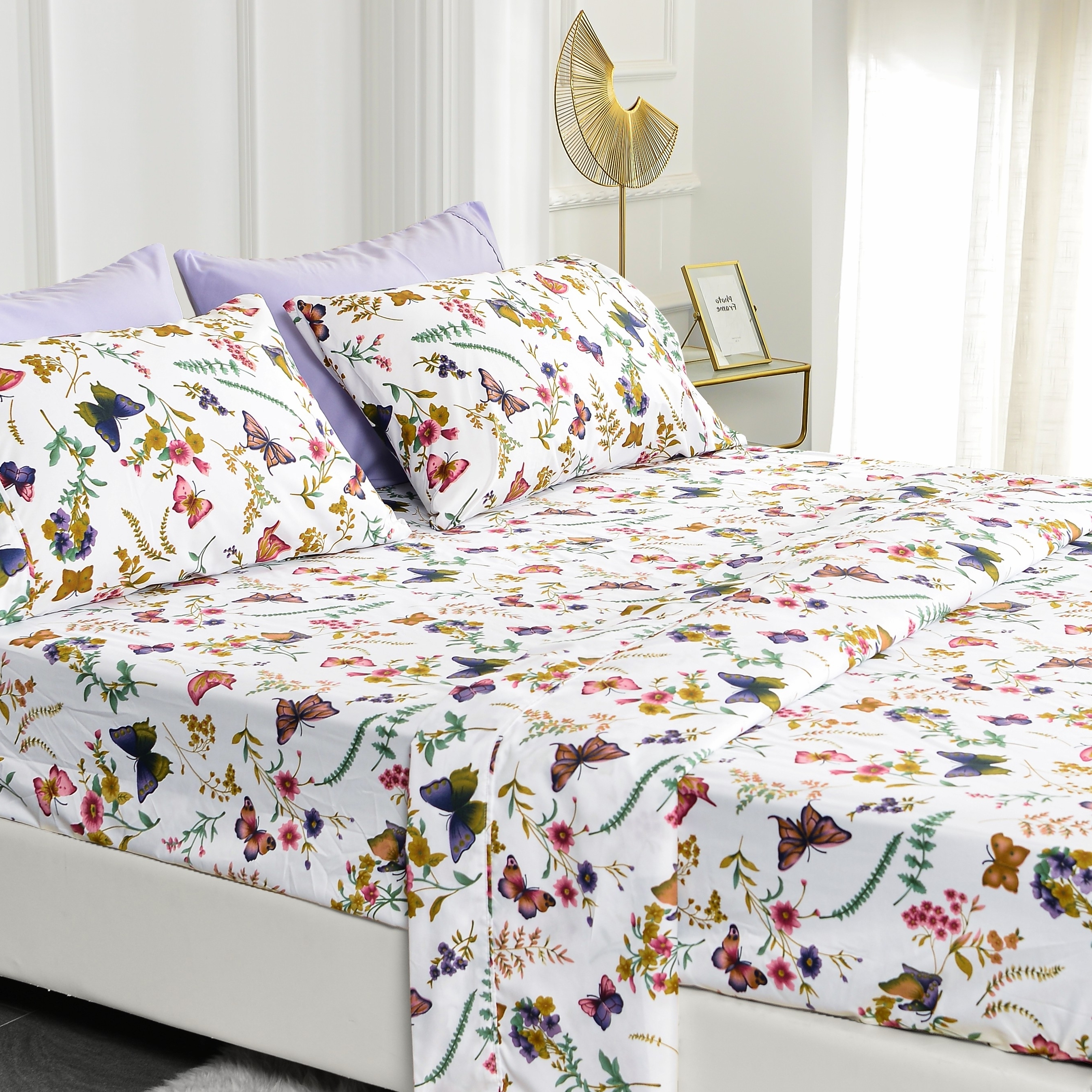 American Home Collection Ultra Soft 4-6 Piece Butterfly Printed Bed Sheet Set - Queen