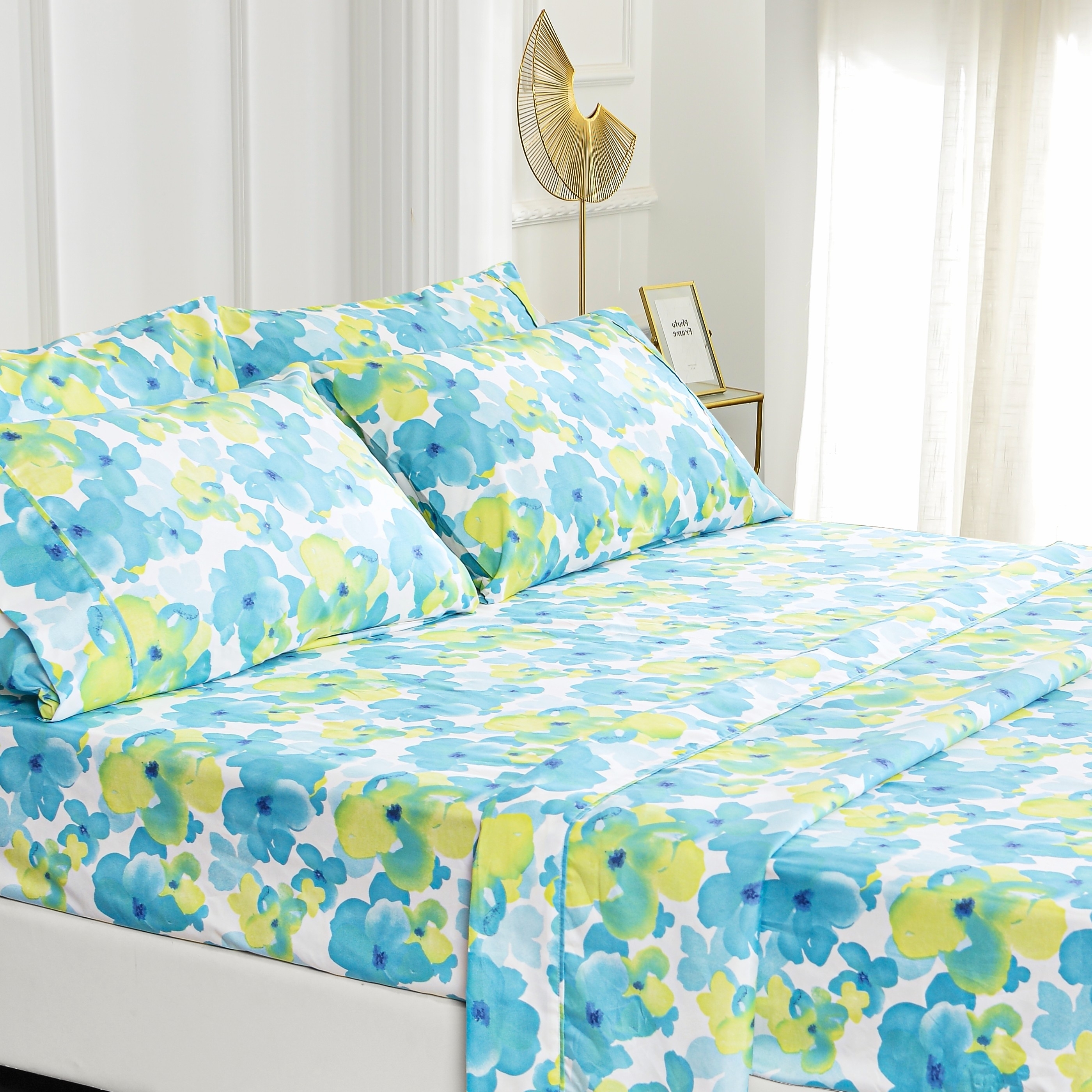 American Home Collection Ultra Soft 4-6 Piece Watercolor Floral Printed Bed Sheet Set - Twin