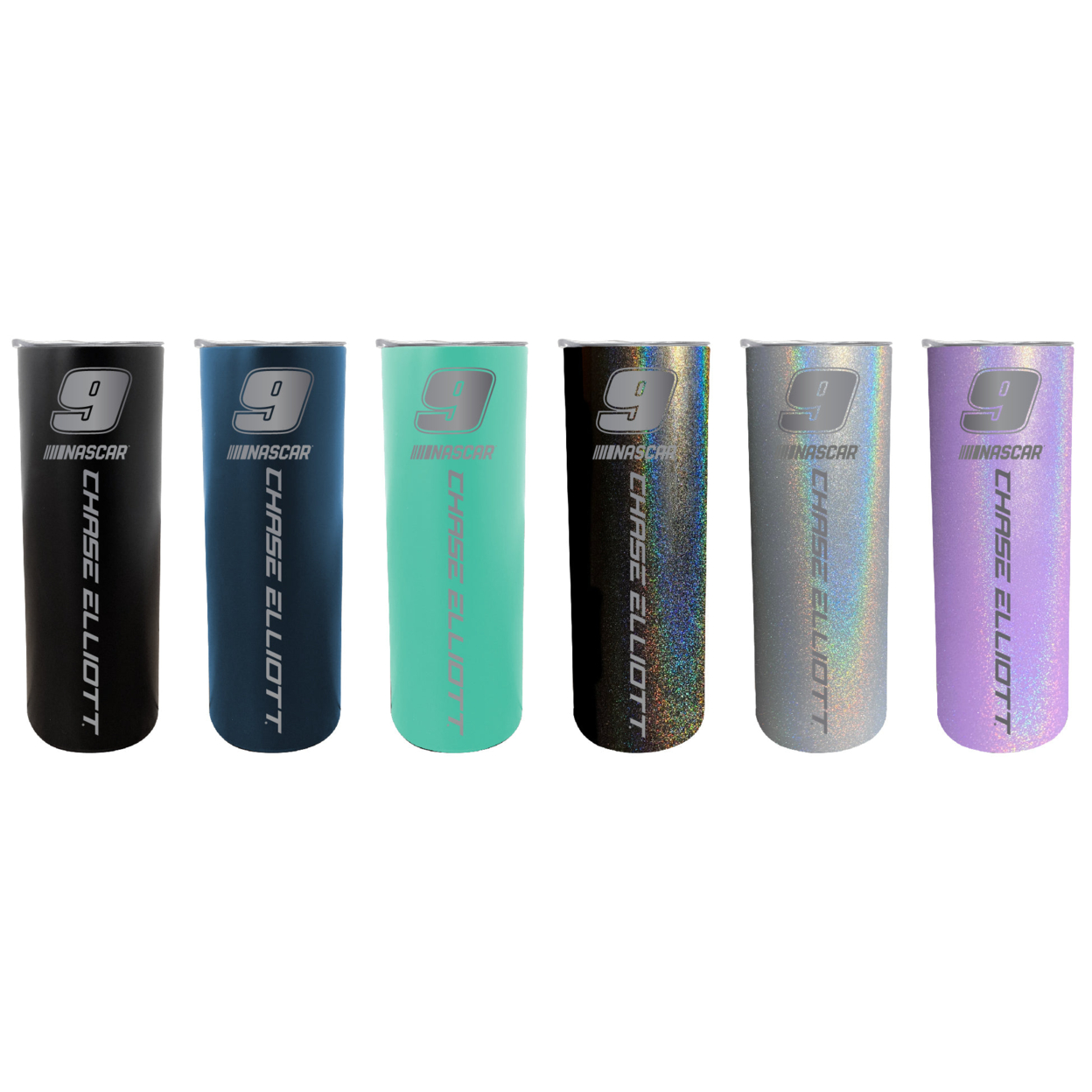 NASCAR #9 Chase Elliot 20 Oz Insulated Stainless Steel Skinny Tumbler - Rainbow Glitter Purple
