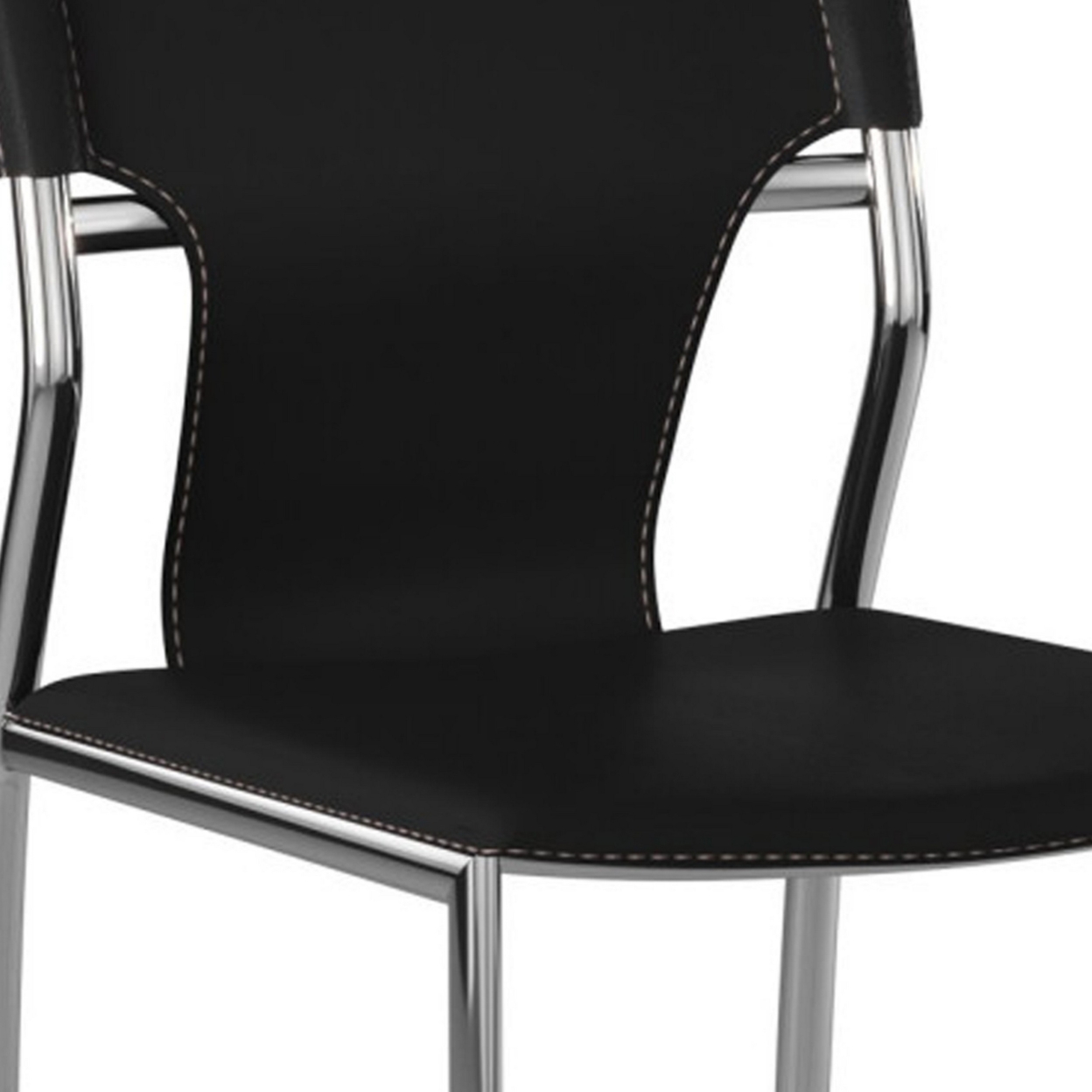 Jeb 18 Inch Modern Side Chair, Chrome Finished Base, Genuine Leather, Black- Saltoro Sherpi