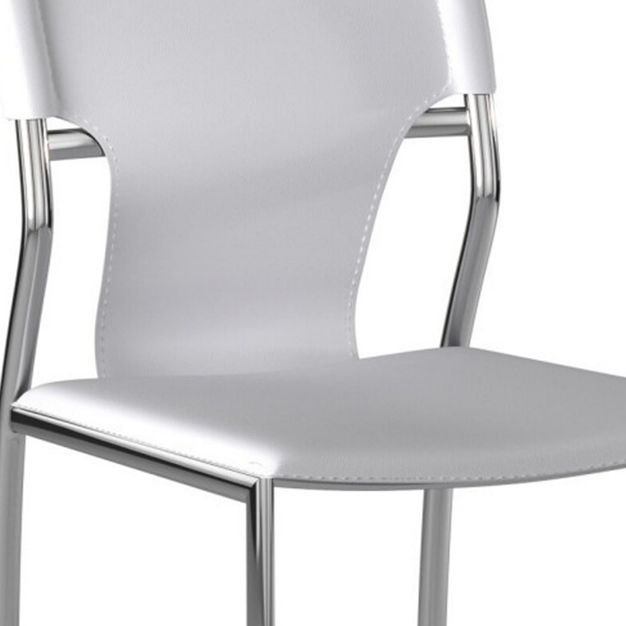 Jeb 18 Inch Modern Side Chair, Chrome Finished Base, Genuine Leather, White- Saltoro Sherpi
