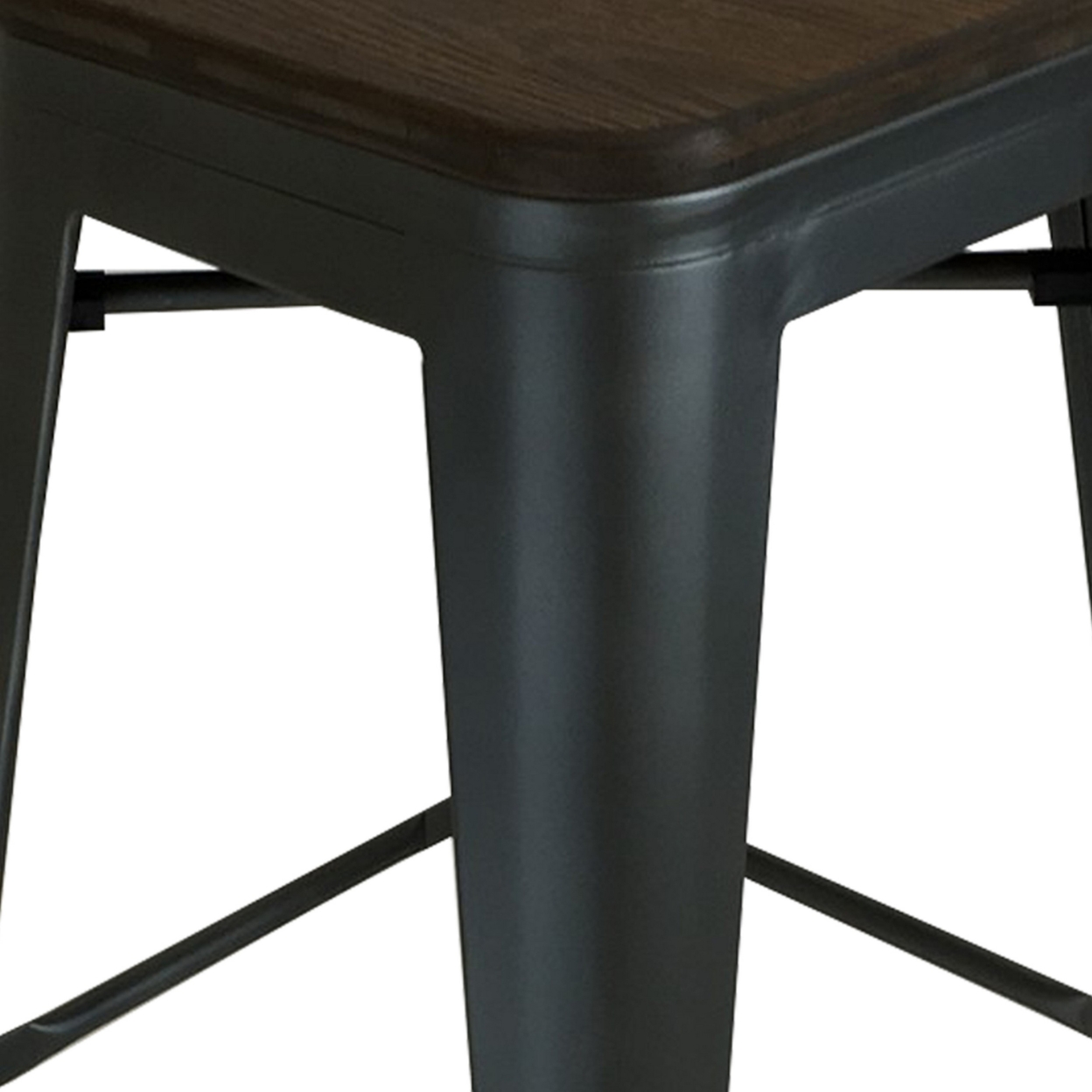 Gene 30 Inch Bar Stool With Industrial Style Wood Seat, Black Metal Frame- Saltoro Sherpi