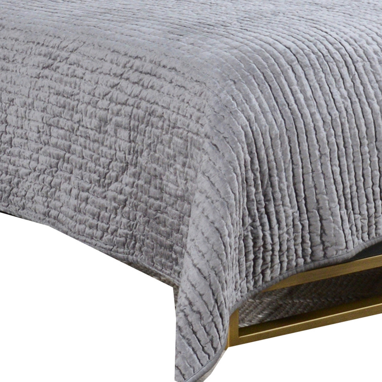 Lipa 96 X 108 Handmade King Size Quilt In Textured Design, Polyfill, Gray- Saltoro Sherpi