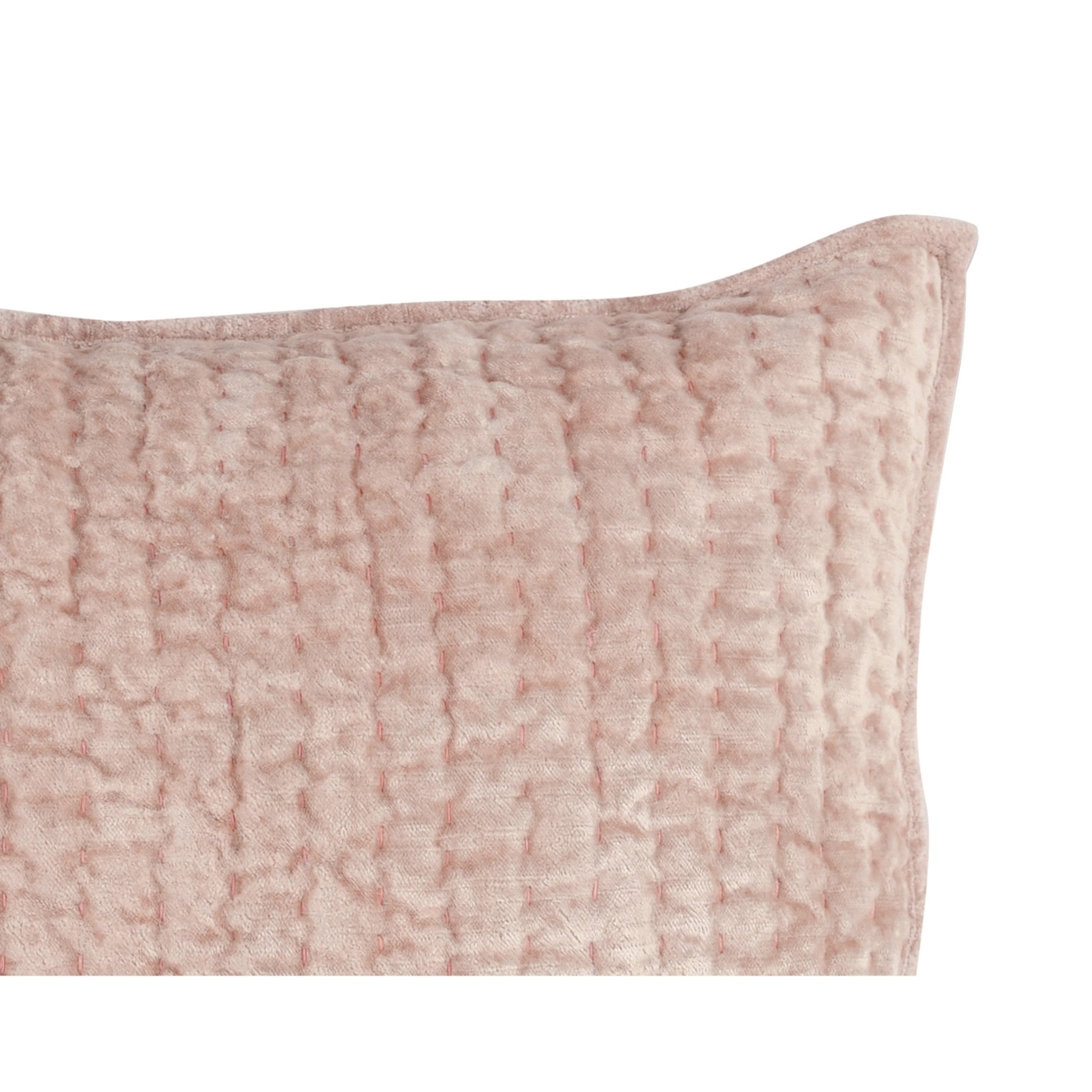 Lipa 20 X 26 Handmade Standard Pillow Sham, Rayon Velvet, Quilted, Bliss Pink- Saltoro Sherpi