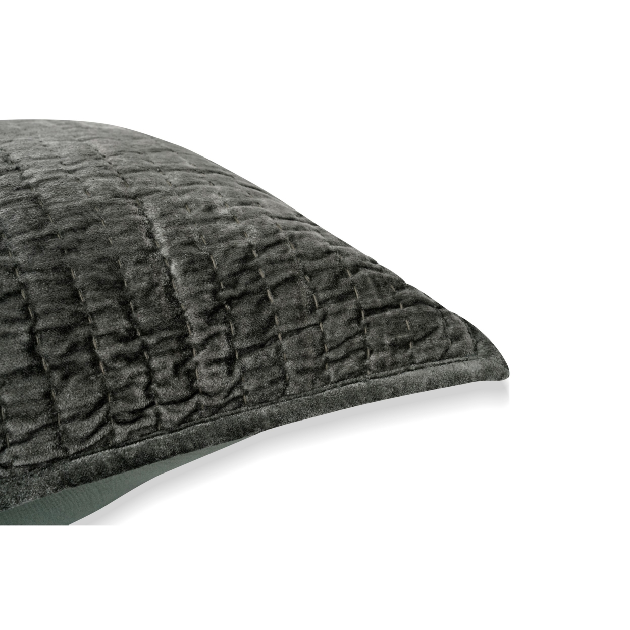 Lipa 20 X 36 Hand Stitched Lumbar King Pillow Sham, Rayon Velvet, Green- Saltoro Sherpi
