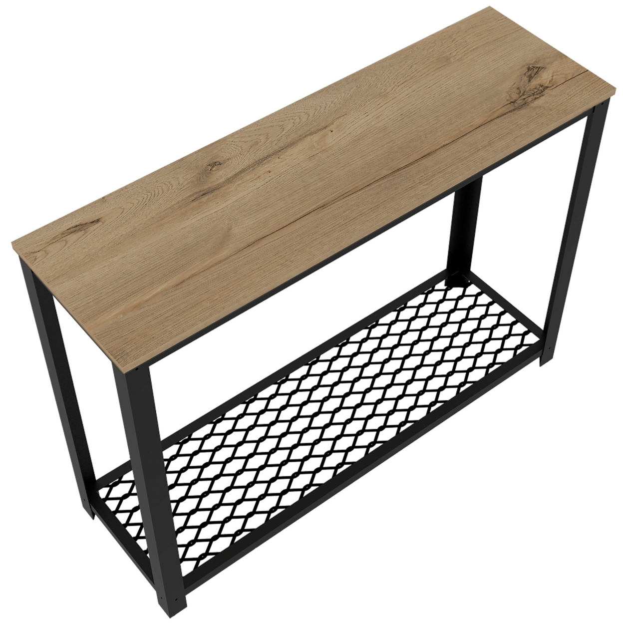 43 Inch Sideboard Console Table, 1 Mesh Design Shelf, Black Plated Steel- Saltoro Sherpi